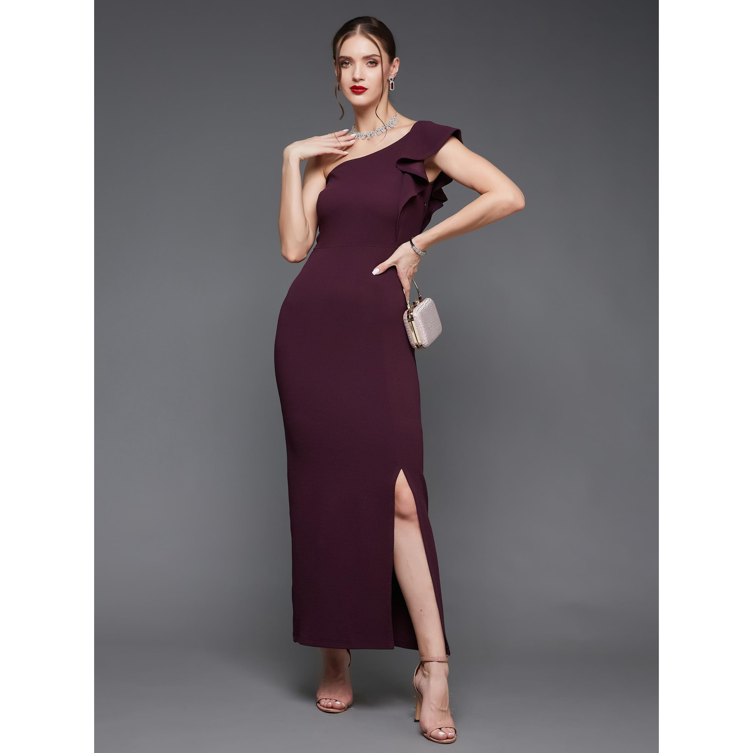Miss Chase Women's Solid Maxi Dress (Plus Size) (Mcaw18D12-46-372-07, Eggplant Purple, 2Xl)