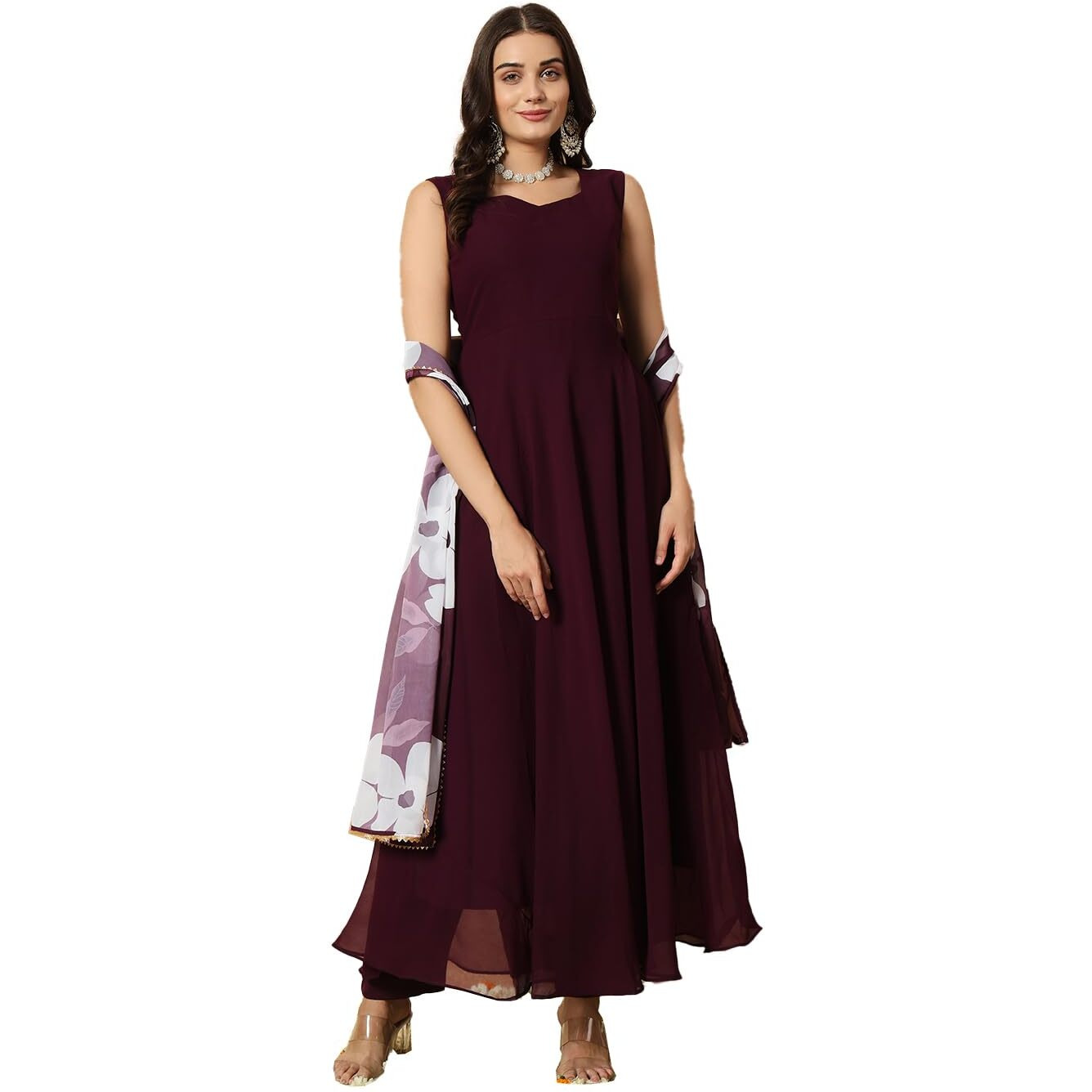 Fashion Basket Women's Georgette Anarkali Kurta Set With Duptta For Women (In, Alpha, S, Regular, Purple)