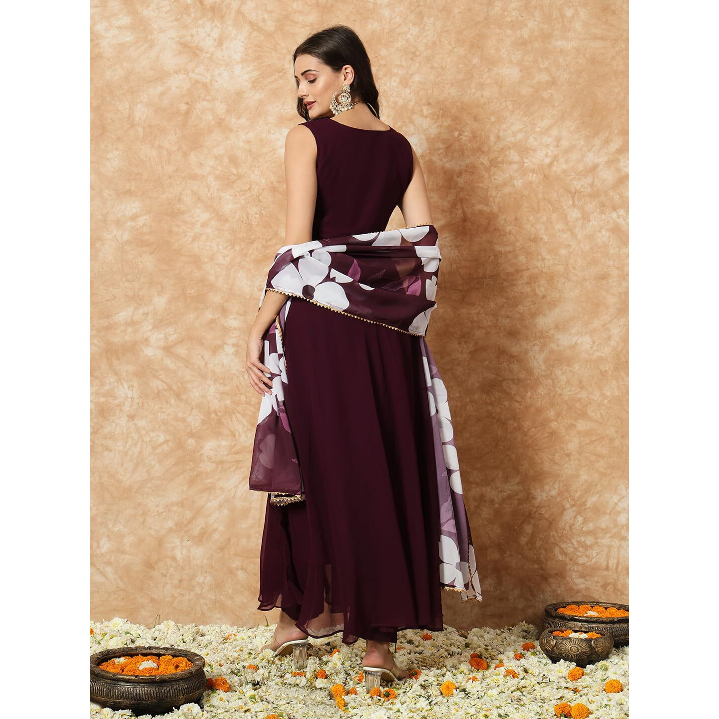 Fashion Basket Women's Georgette Anarkali Kurta Set With Duptta For Women (In, Alpha, S, Regular, Purple)