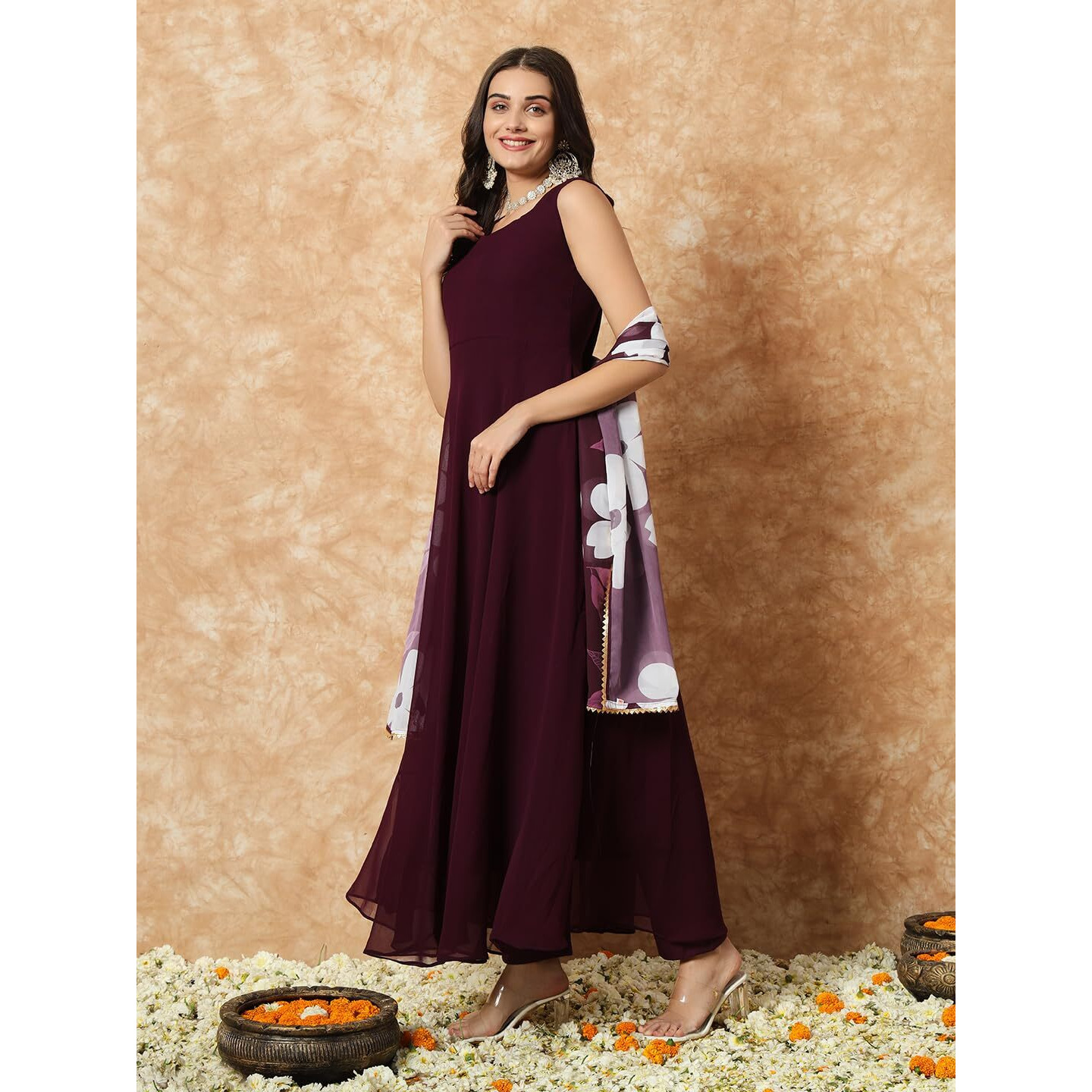 Fashion Basket Women's Georgette Anarkali Kurta Set With Duptta For Women (In, Alpha, S, Regular, Purple)