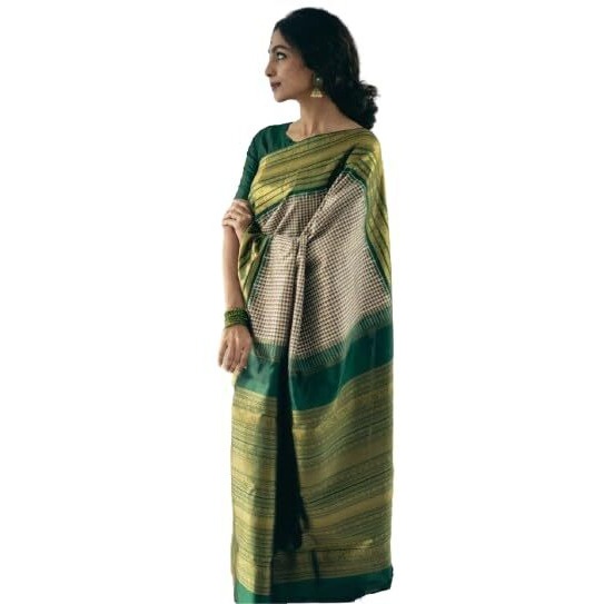 Flosive Women's Kanjivaram Silk Saree With Beautiful Blouse With Zari Border (Micro Chex)