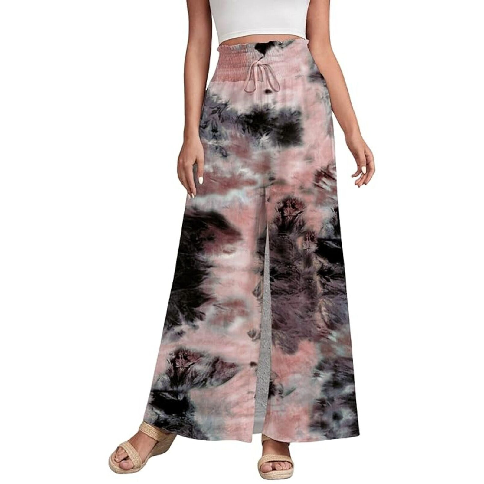 Om Sai Latest Creation S To 2Xl Reyon Printed Loose Fit Flared Wide Leg Palazzo's Pants For Women Multicolors (Large, Brown)