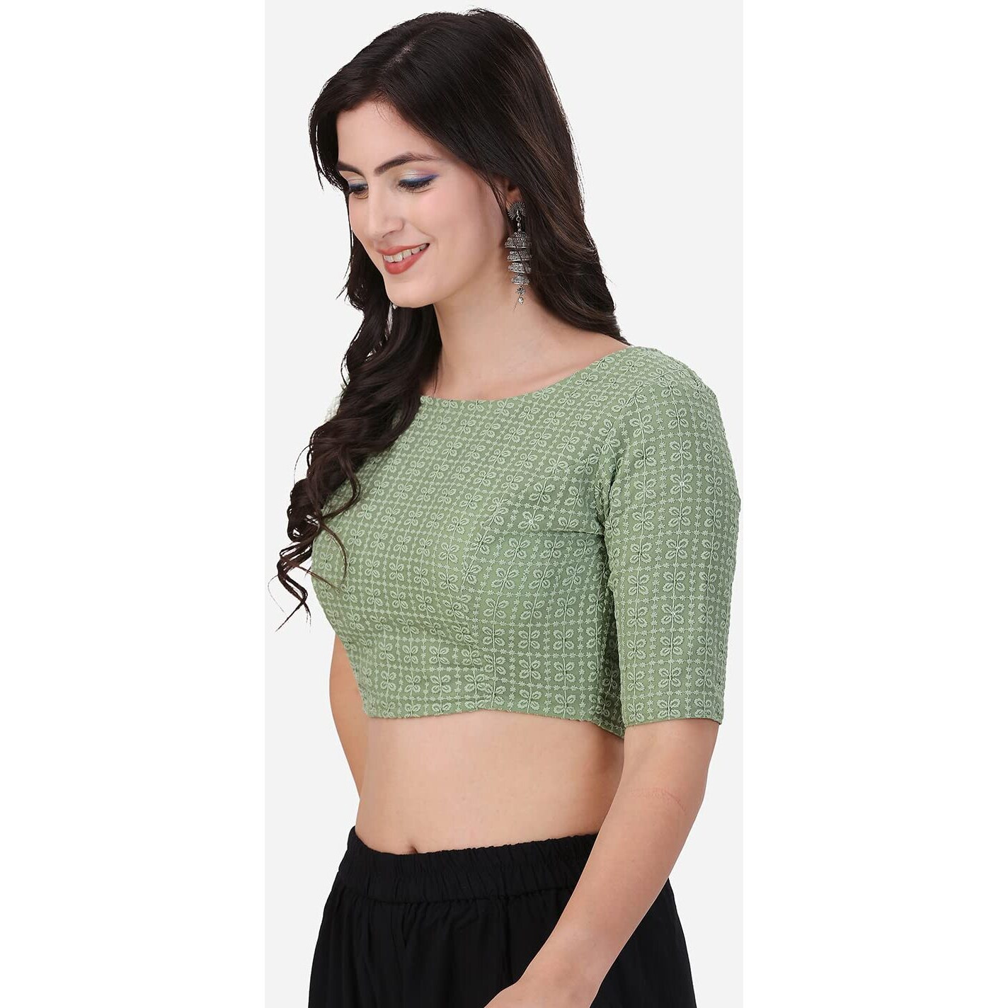 Oomph Traditional Cotton Schiffli Fabric Blouse For Women |Elbow Length Sleeves | Wedding & Festival Wear | Comfortable & Trendy Ethnic Wear | Readymade Blouse For Saree & Lehenga