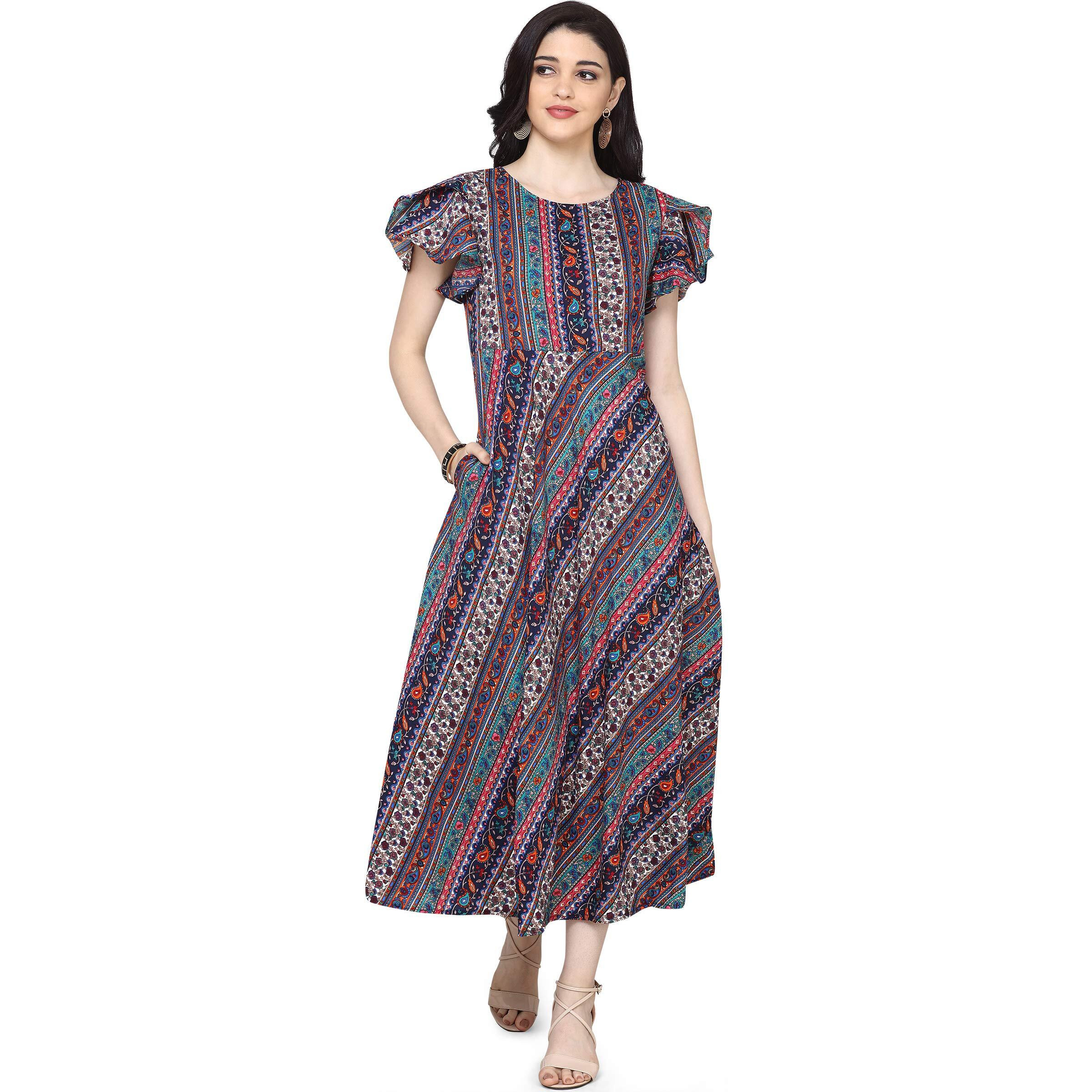 Oomph Dress For Women Stylish | One Piece For Women Long | Trendy Long One Piece Summer Outfit | Lightweight Flared Maxi Dress For Casual & Holiday Wear Multicolour