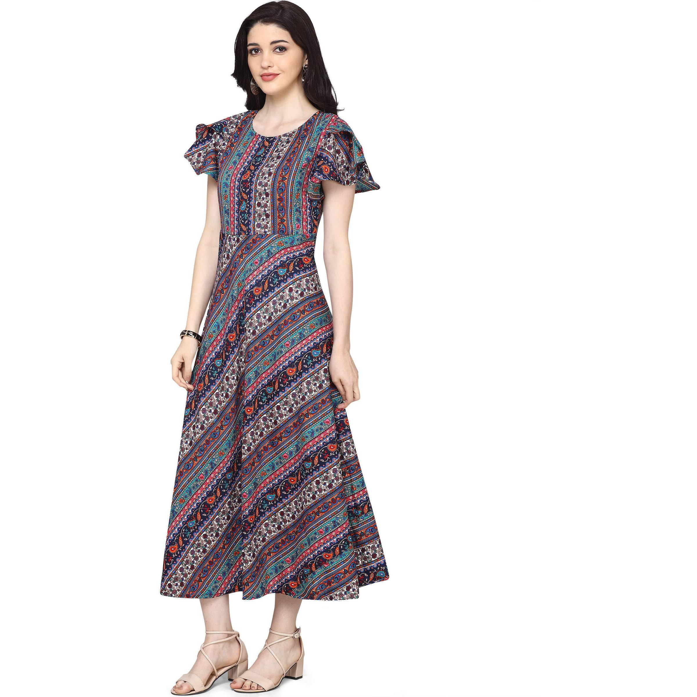 Oomph Dress For Women Stylish | One Piece For Women Long | Trendy Long One Piece Summer Outfit | Lightweight Flared Maxi Dress For Casual & Holiday Wear Multicolour