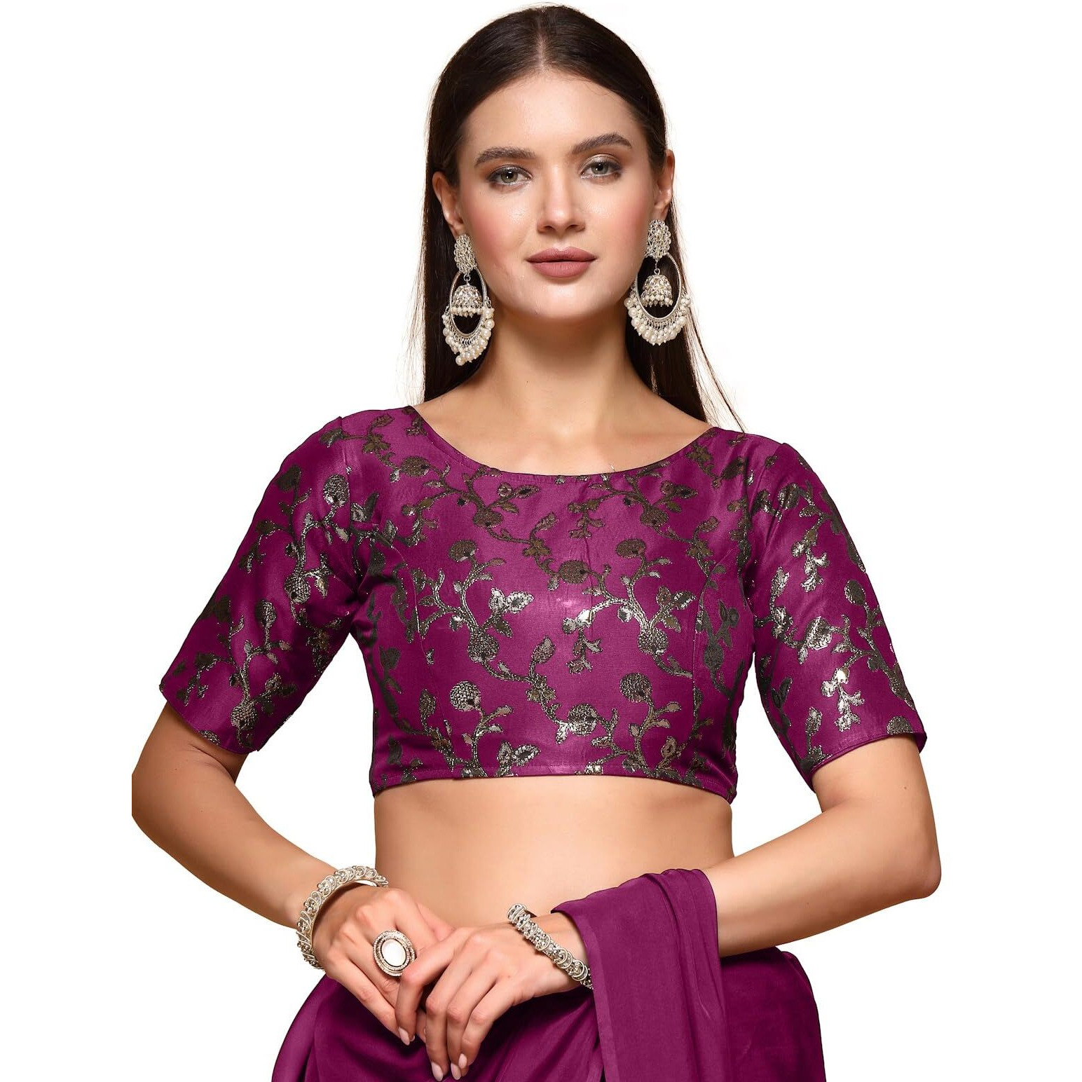 Oomph Readymade Blouse For Women, Brocade, Boat Neck, Rbbl499