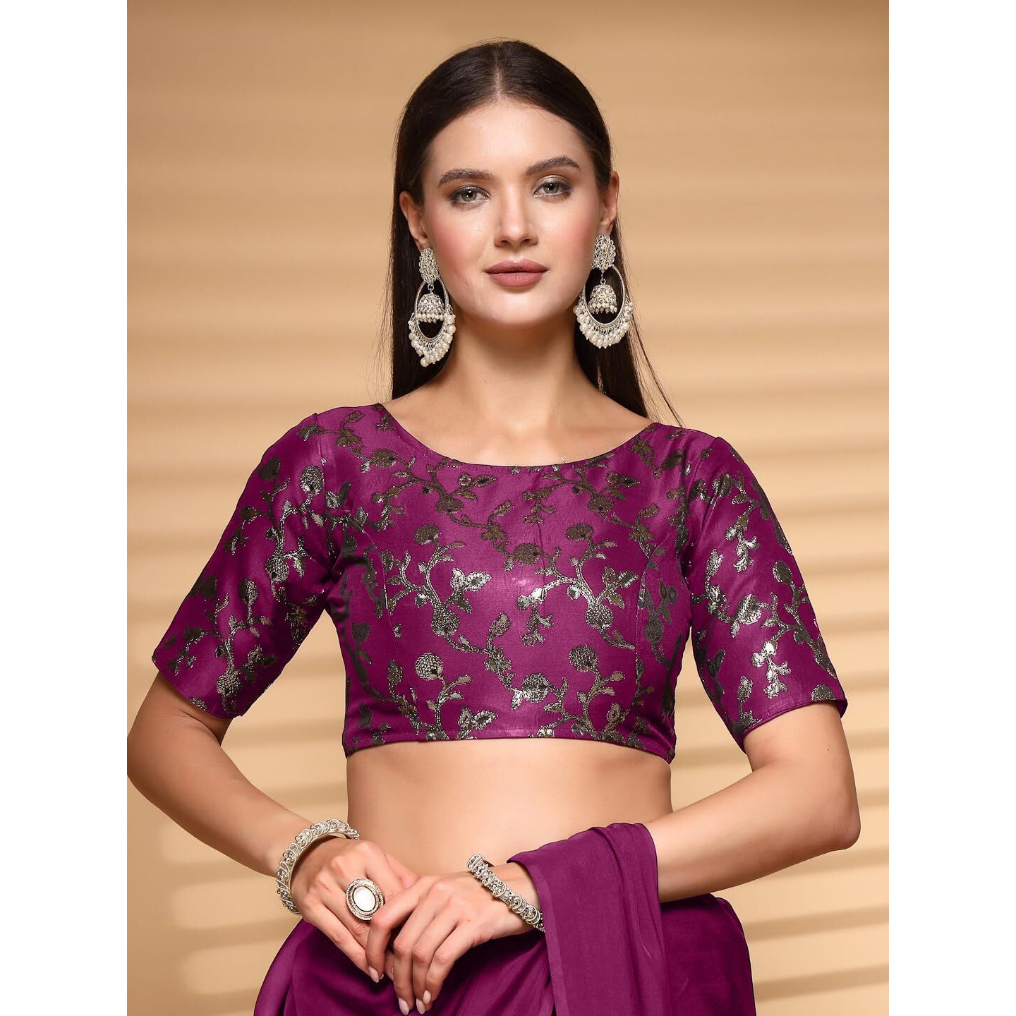 Oomph Readymade Blouse For Women, Brocade, Boat Neck, Rbbl499