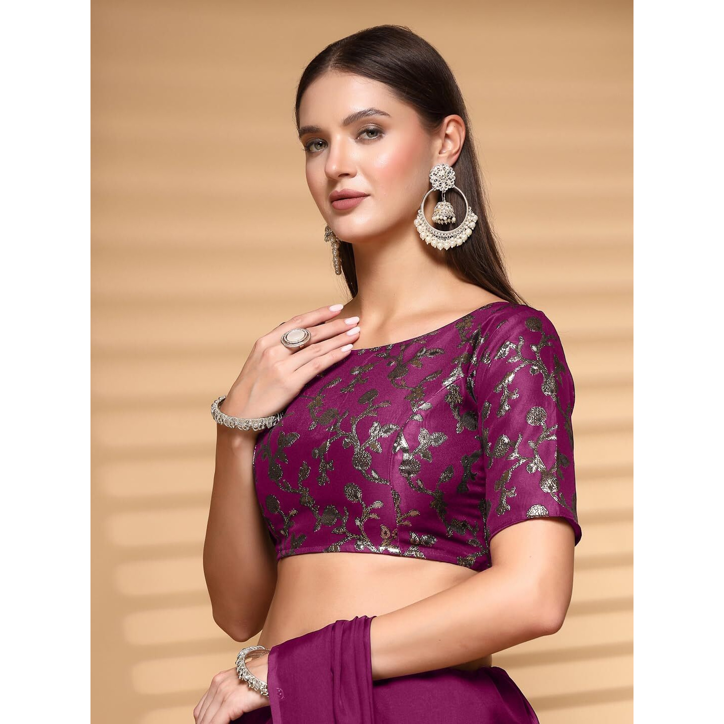 Oomph Readymade Blouse For Women, Brocade, Boat Neck, Rbbl499