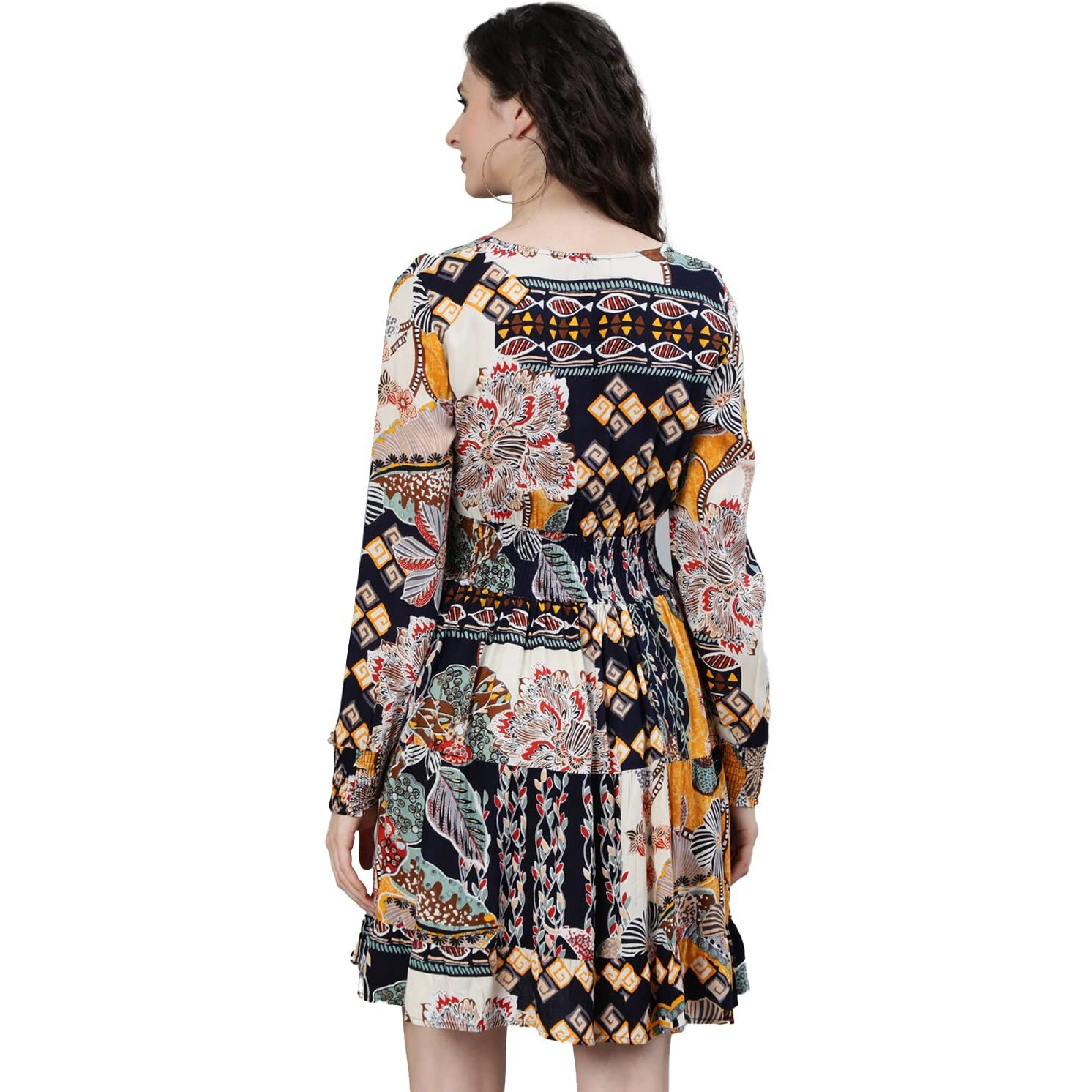 Ishin Women's Viscose Rayon Multi Coloured Floral Printed Dress