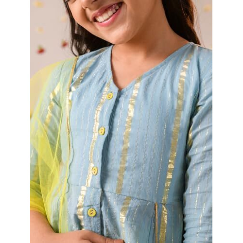 Pspeaches Girl's Cotton Kurta & Palazzo (Ks-Greylurex-8-10Y_Grey