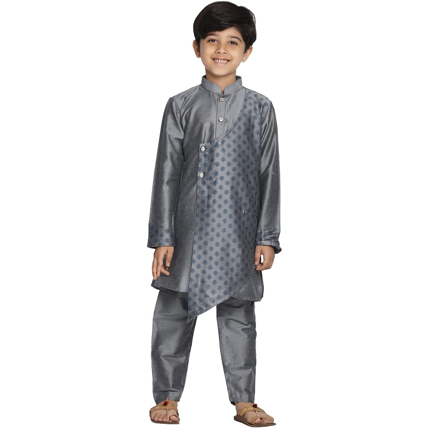 Jbn Creation Boys' Grey Silk Blend Kurta And Pyjama Set_Jbnbk059Gynpvgy_20