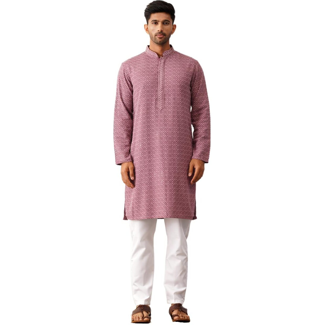 Jompers Men's Magenta Embroidered And Sequence Kurta Pyjama Sets. (Magenta, Xxl)