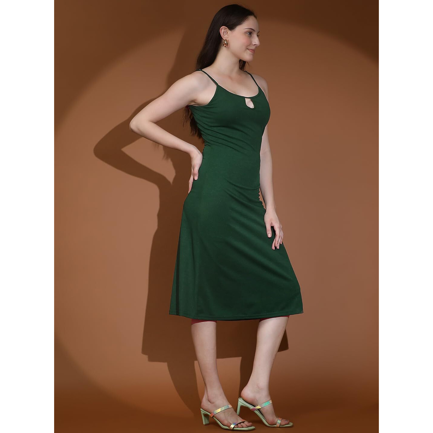 Kotty Women's Shoulder Straps A-Line Dress(Green,M)