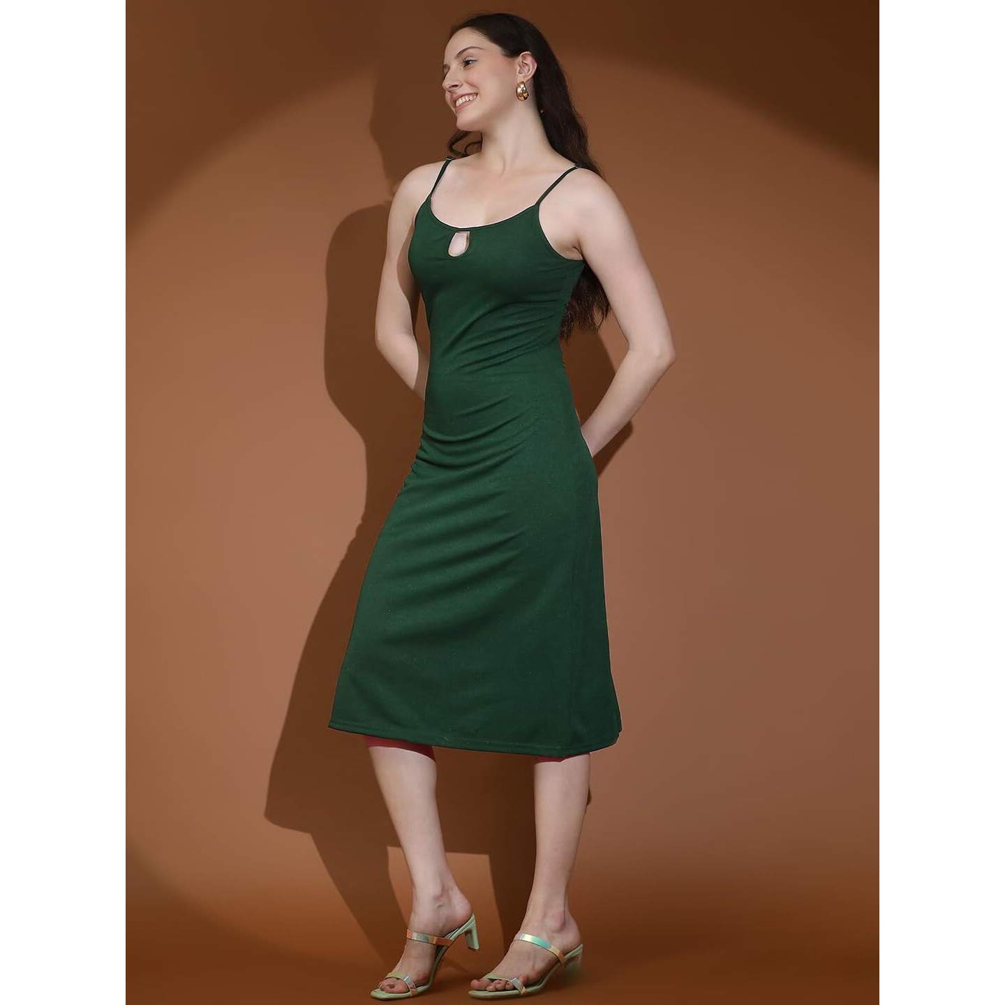 Kotty Women's Shoulder Straps A-Line Dress(Green,M)
