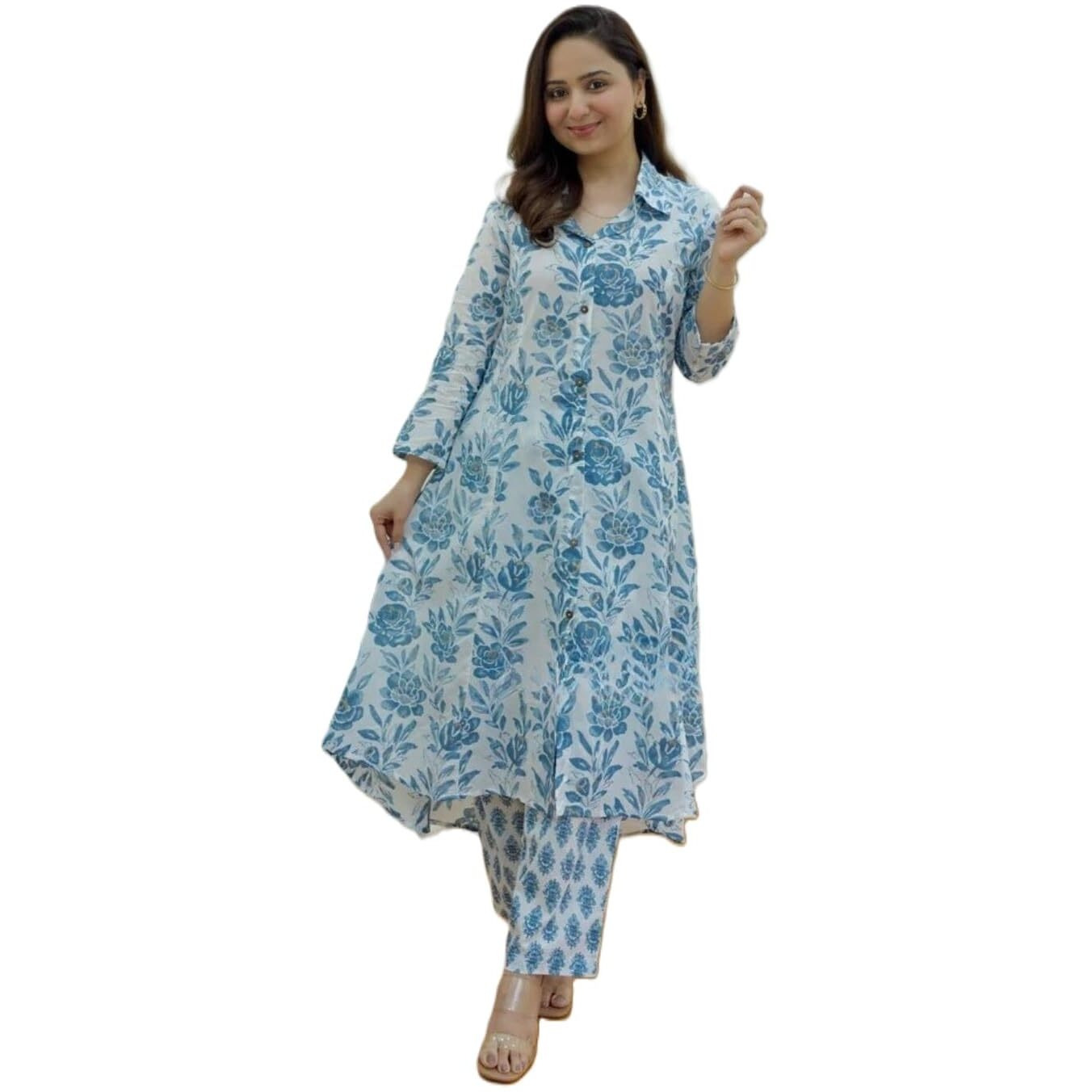 Leriya Fashion Ethnic Co Ord Set For Women Sky Blue