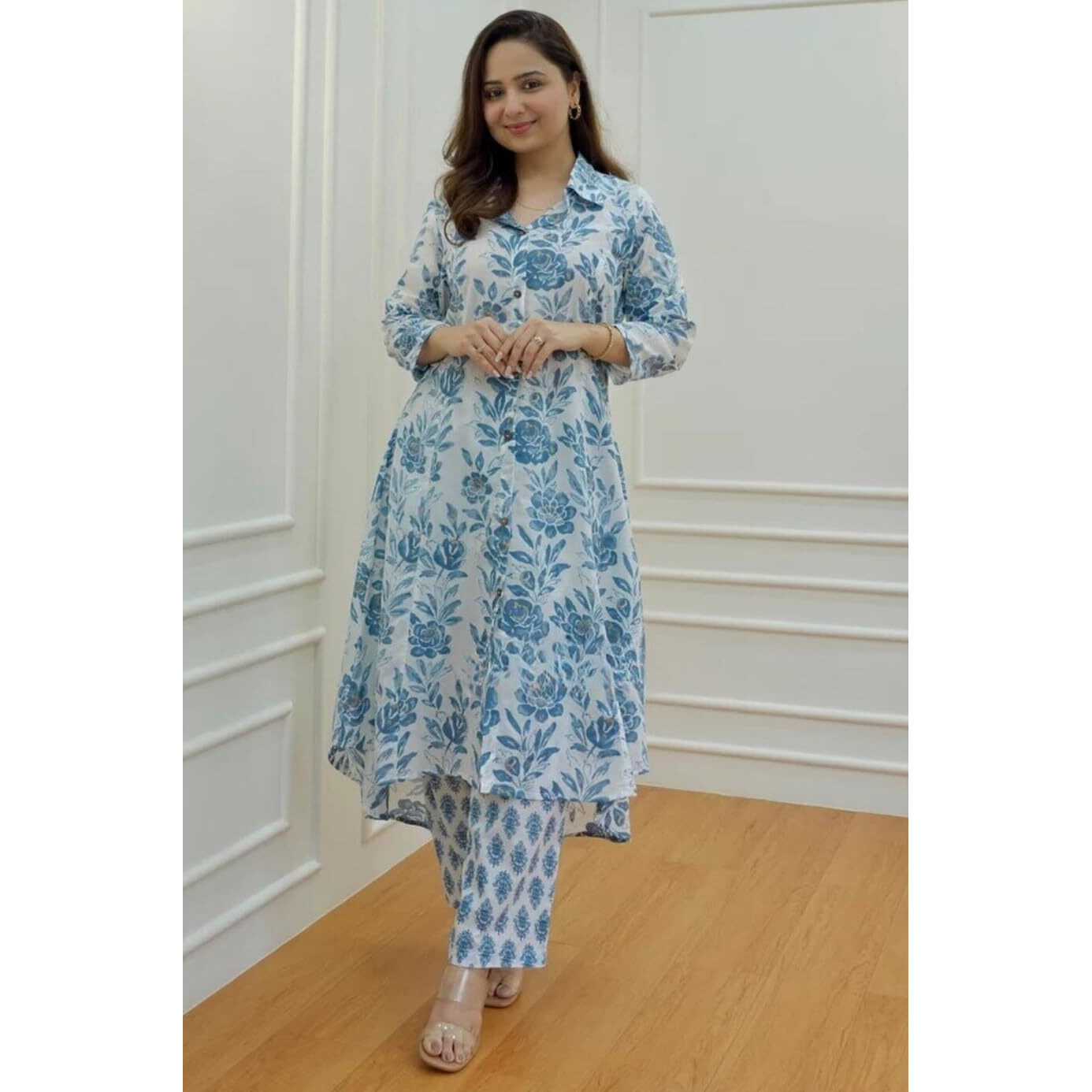 Leriya Fashion Ethnic Co Ord Set For Women Sky Blue