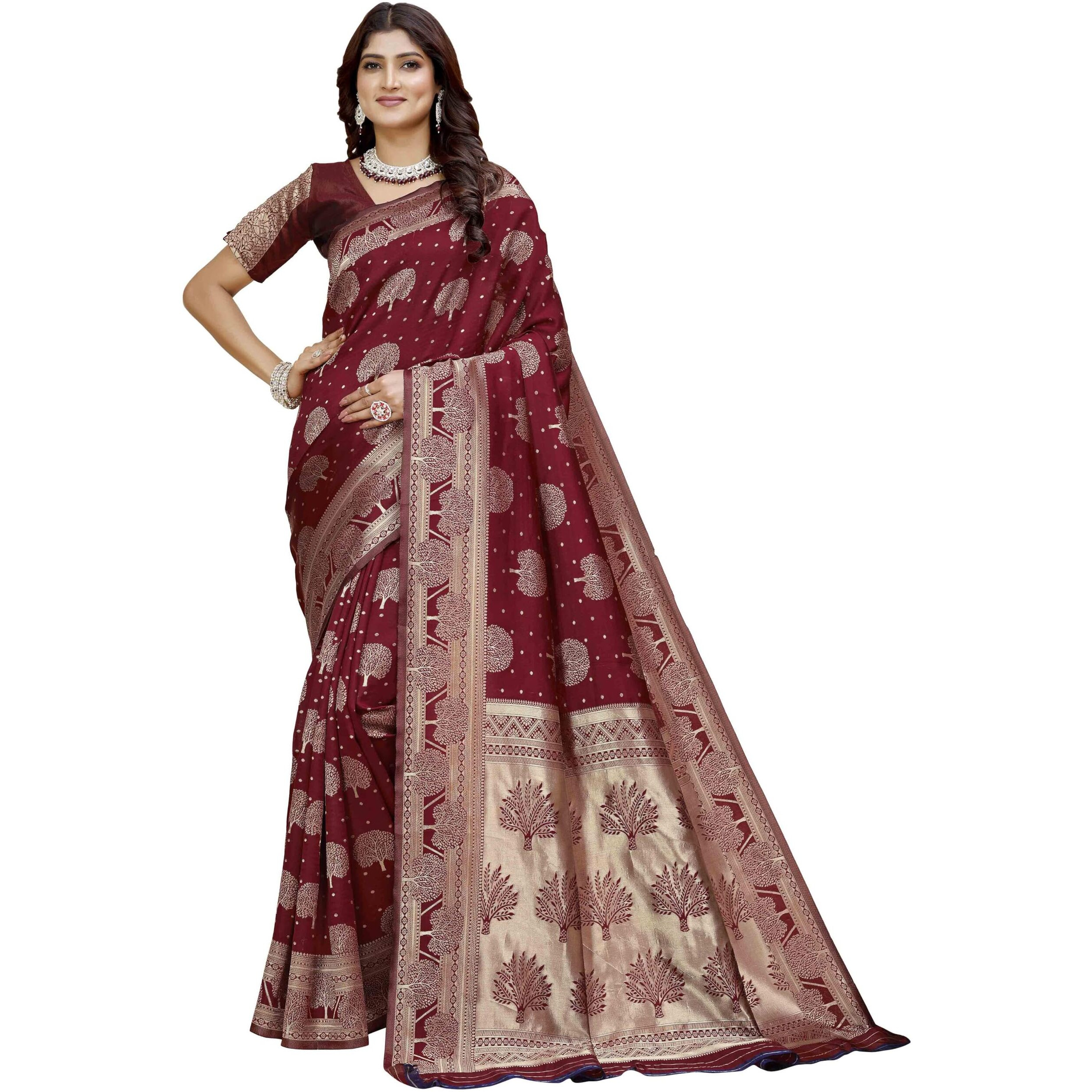 Shasmi Women's Banarasi Saree Pure Kanjivaram Silk Saree Soft New Ladies 2025 Design Wear Pattu Sarees Latest Party Sari Collections With Blouse Piece For Wedding Sadi (Pari-217 Maroon)