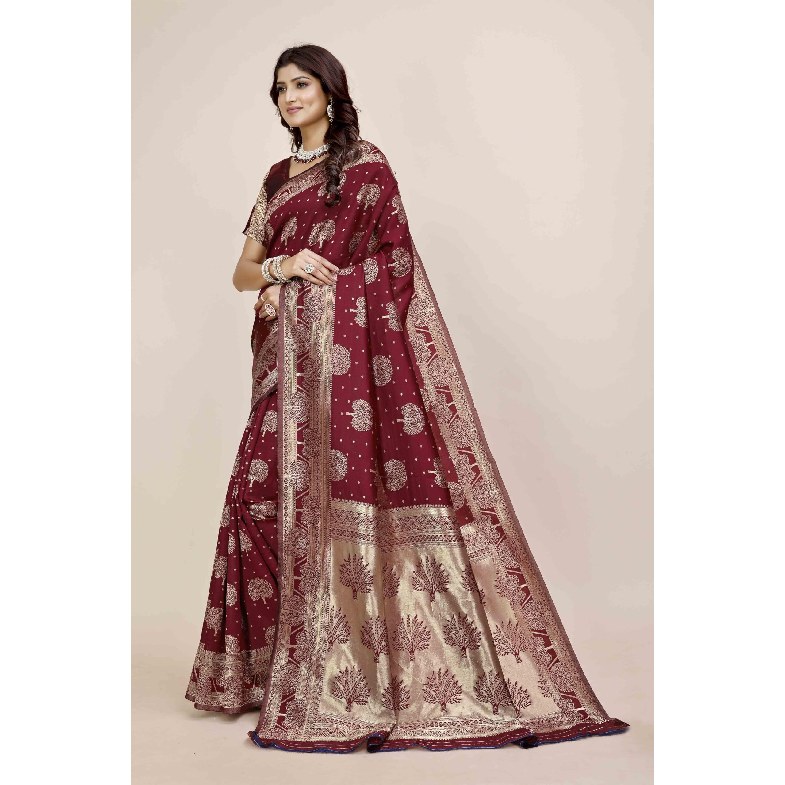 Shasmi Women's Banarasi Saree Pure Kanjivaram Silk Saree Soft New Ladies 2025 Design Wear Pattu Sarees Latest Party Sari Collections With Blouse Piece For Wedding Sadi (Pari-217 Maroon)