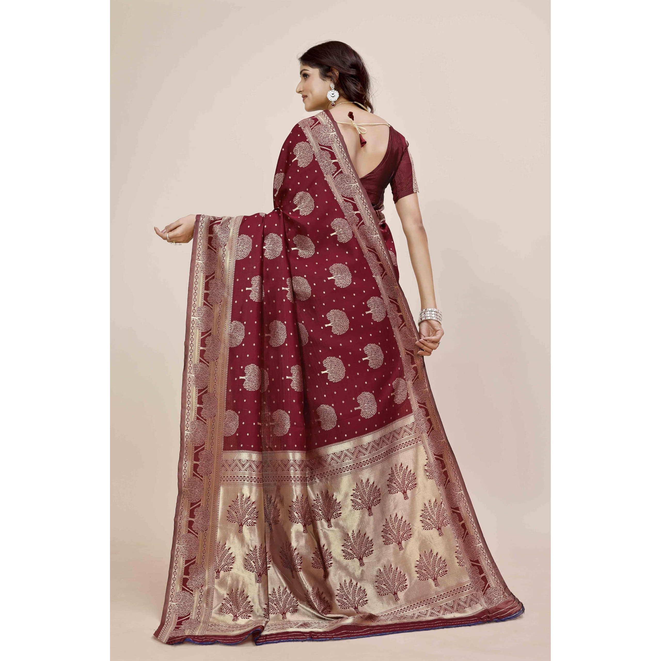Shasmi Women's Banarasi Saree Pure Kanjivaram Silk Saree Soft New Ladies 2025 Design Wear Pattu Sarees Latest Party Sari Collections With Blouse Piece For Wedding Sadi (Pari-217 Maroon)