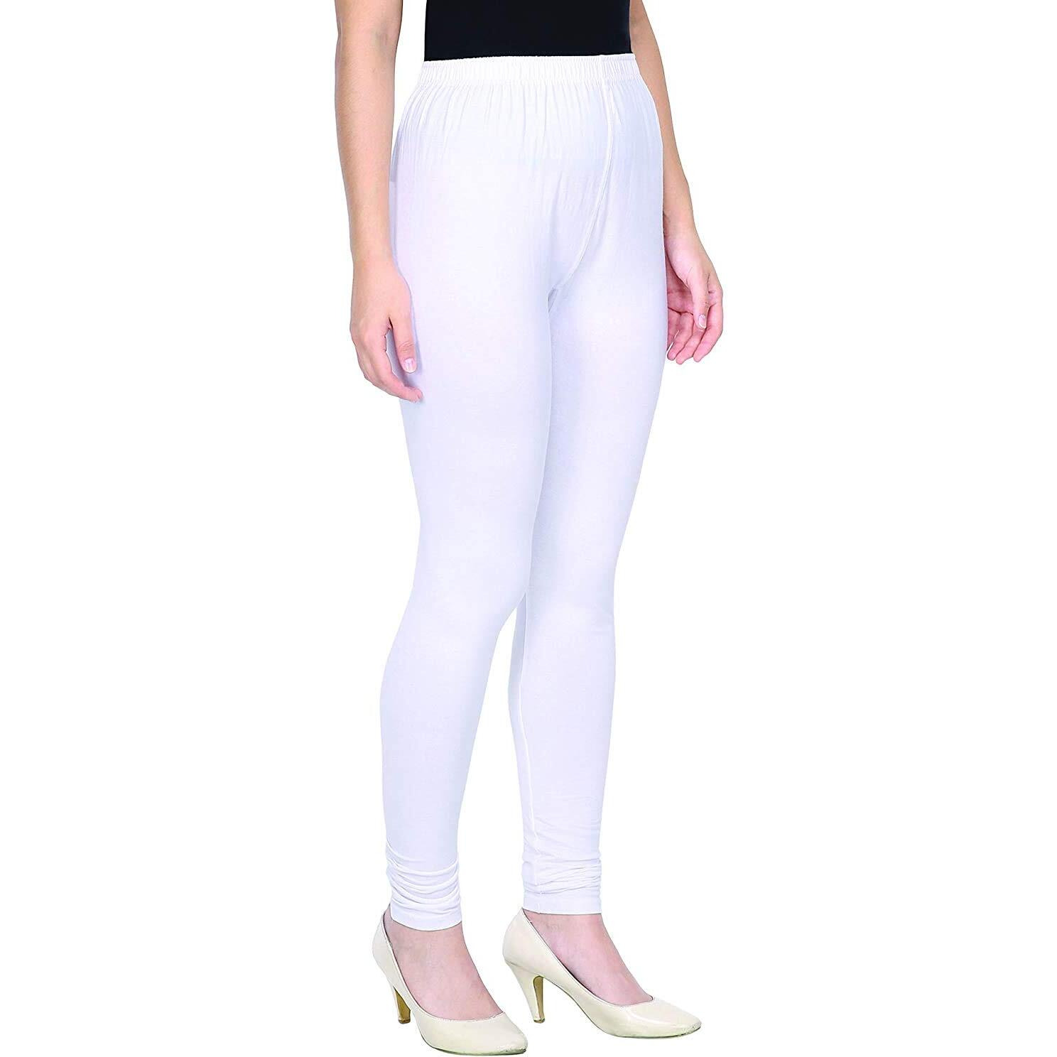 Shasmi Women's Leggings Cotton Lycra 4 Way Stretchable Skin Fit White Colored Chudidar Full Length Leggings For Women (Leggings Chudidar 28 White Plus)