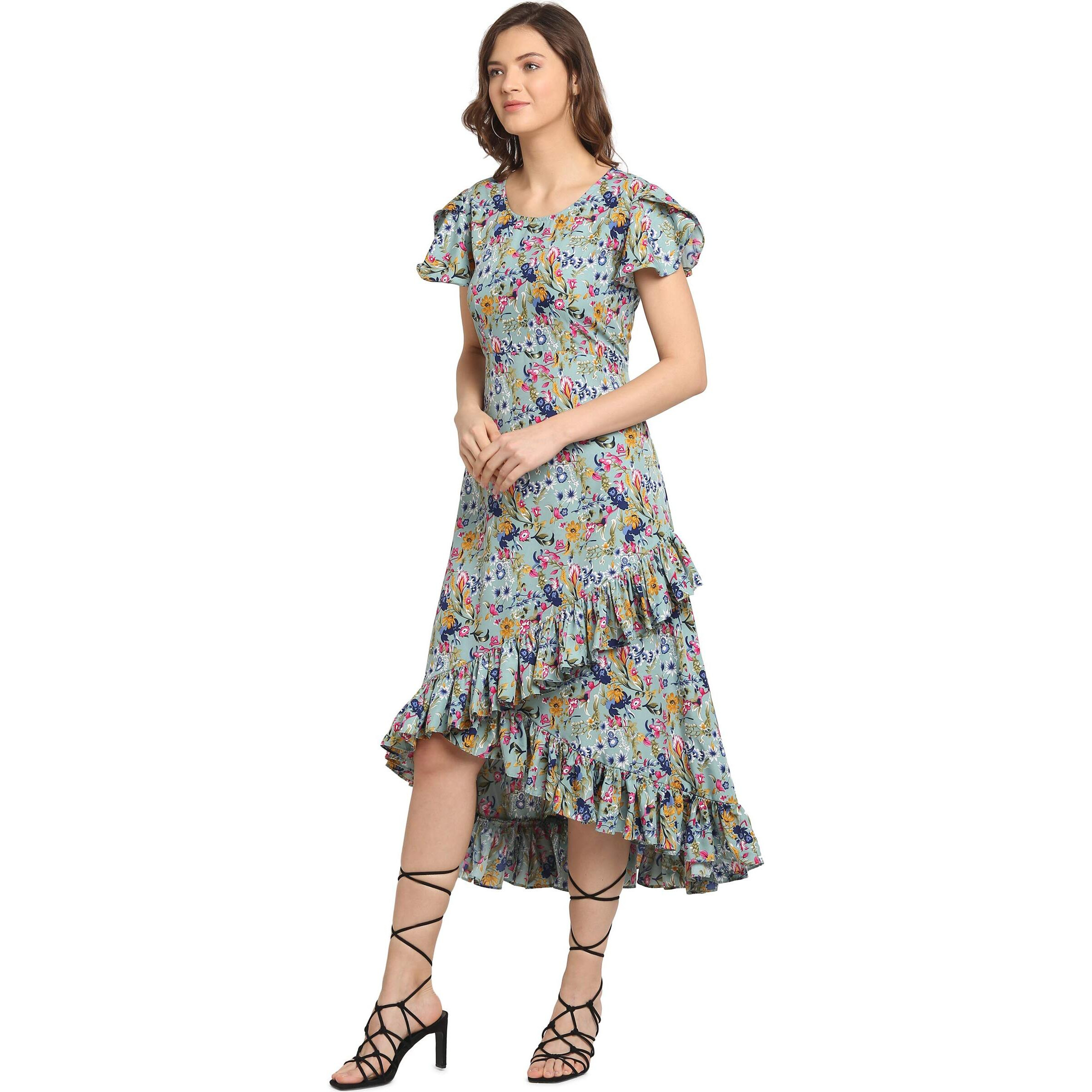 Oomph Dress For Women Stylish| Summer Vacation Style |Floral Print Wrap Maxi |Lightweight Flared Maxi Dress For Casual & Holiday Wear