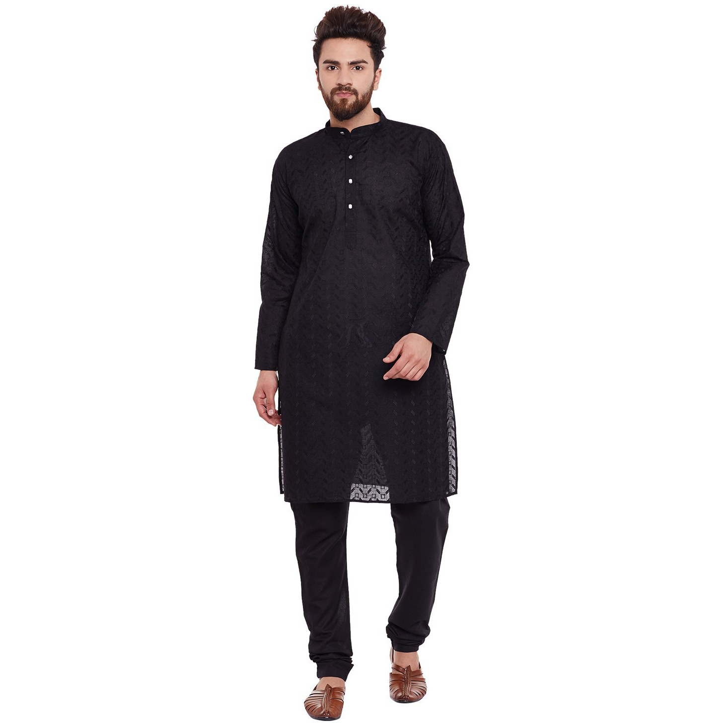 Sojanya (Since 1958 Men's Black 100% Chicken Cotton Only Long Kurta