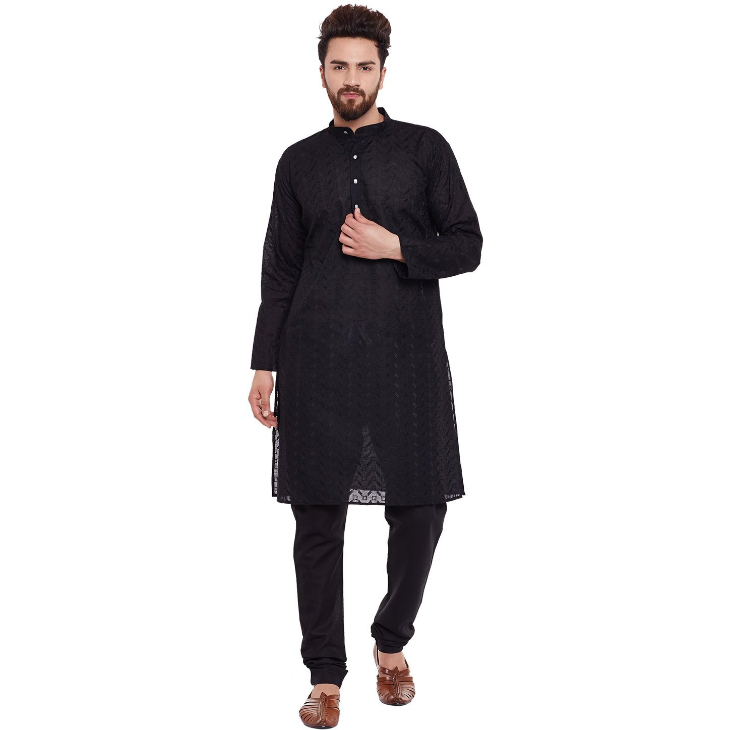 Sojanya (Since 1958 Men's Black 100% Chicken Cotton Only Long Kurta