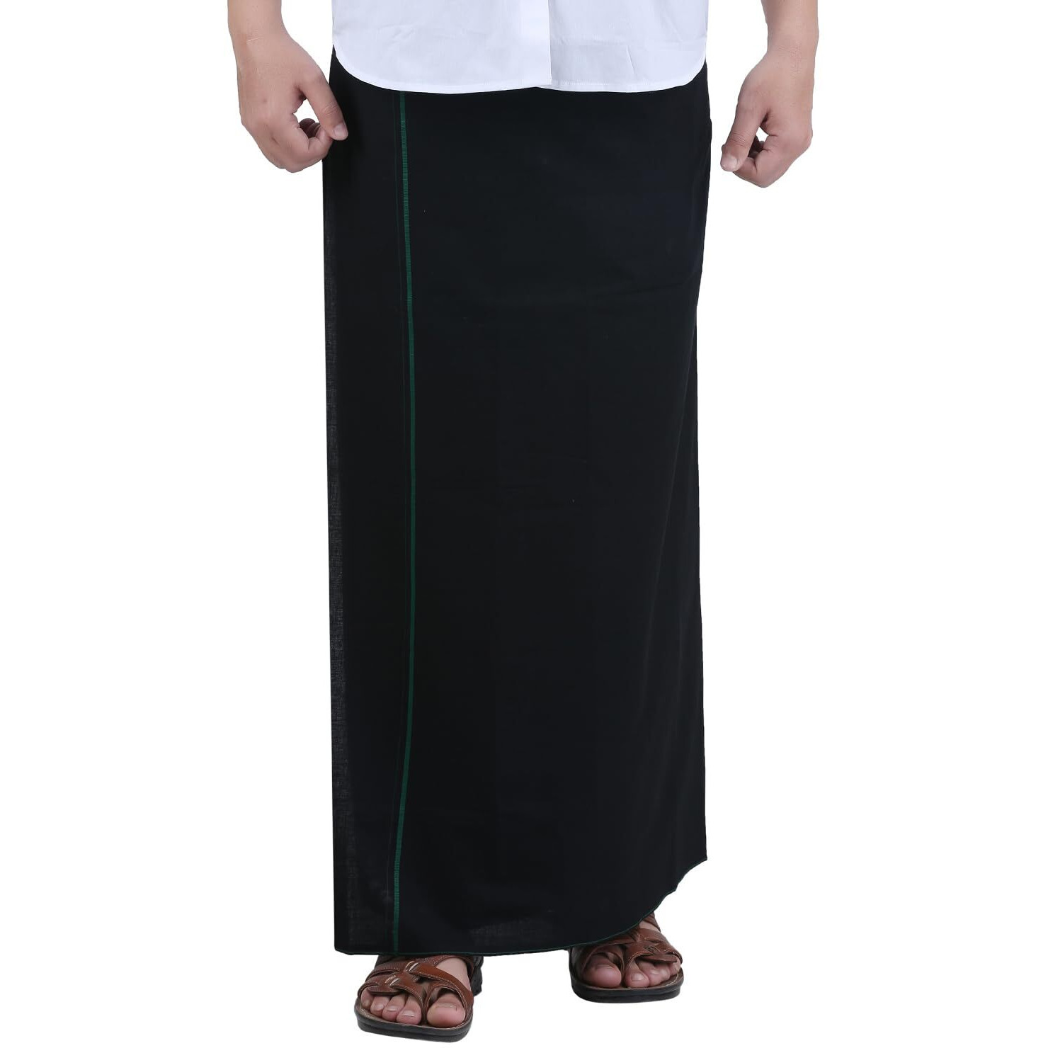 Prakasam Cotton Black Colour Stitched Pocket Single Dhoti For Men/Pocket Dhoti (Roja) Size -Large (Hip Size 40 To 46)