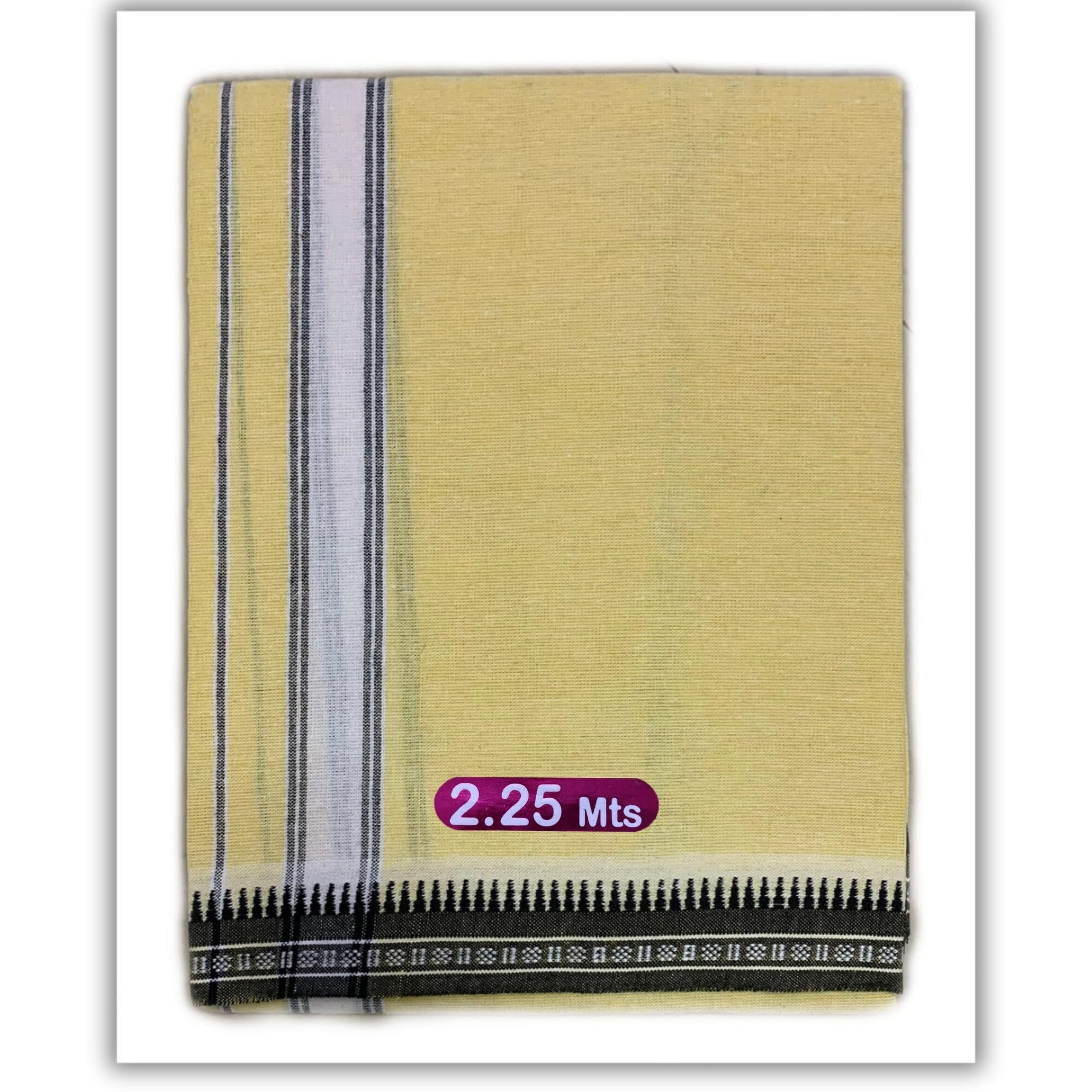 Prakasam Cotton Mens Single (1.28 X 2.25 Mtrs) Colour Thalapathi Border Dhoti/Fine Quality Single Jumbo Size Dhoti (Yellow)