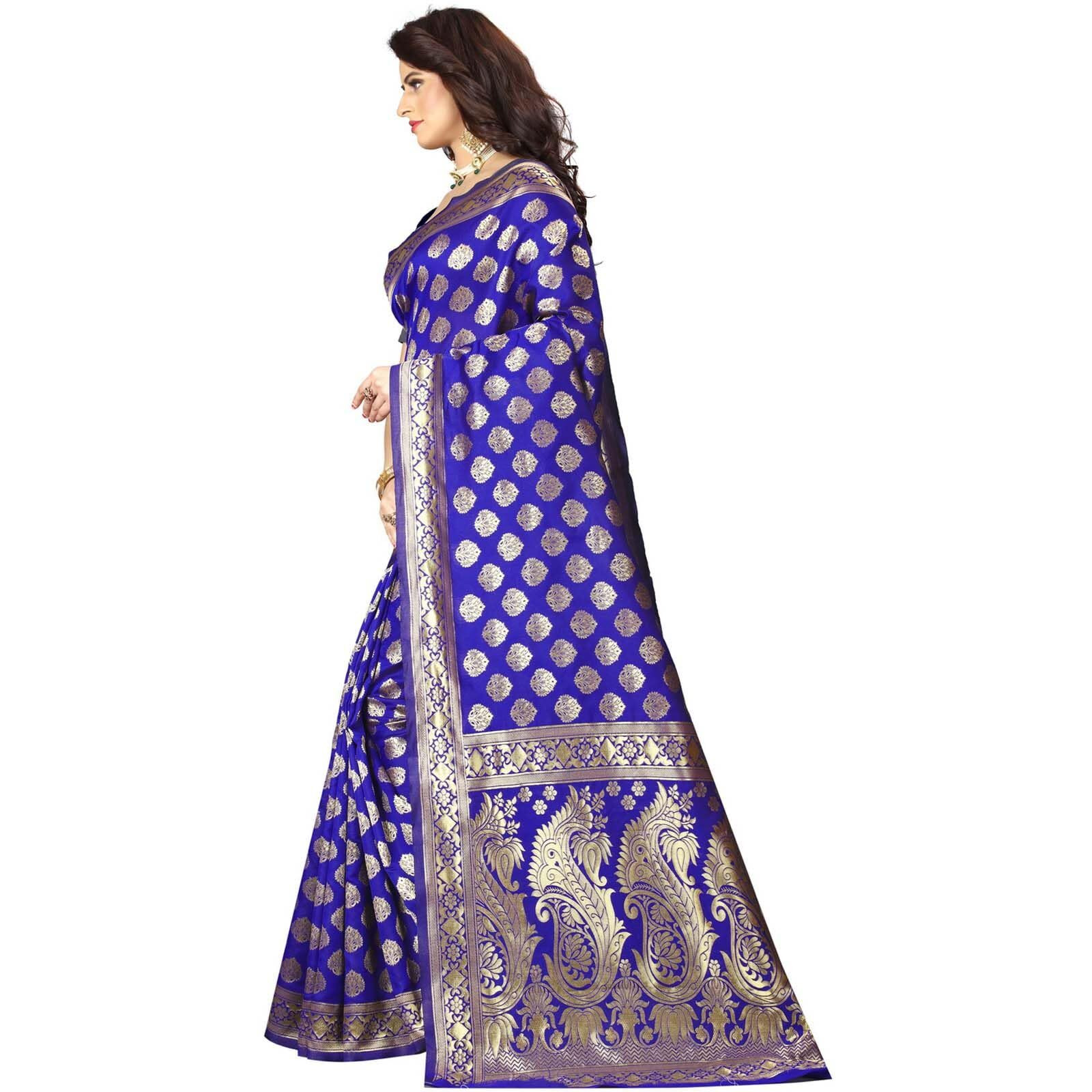 Sugathari Women's Banarasi Saree Pure Kanjivaram Silk Saree Soft New Ladies 2023 Design Wear Pattu Sarees Latest Cotton Party Sari Collections With Blouse Piece For Wedding Sadi (Pari 72 R Blue)