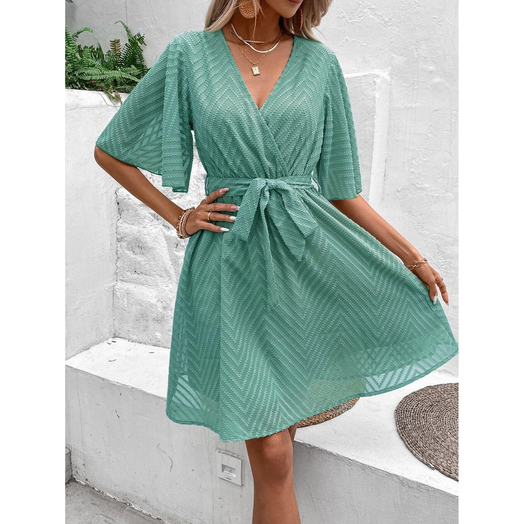 Tagas Women's Georgette Fit And Flare Knee Knee-Length Dress (Op-3002_Green_Medium)