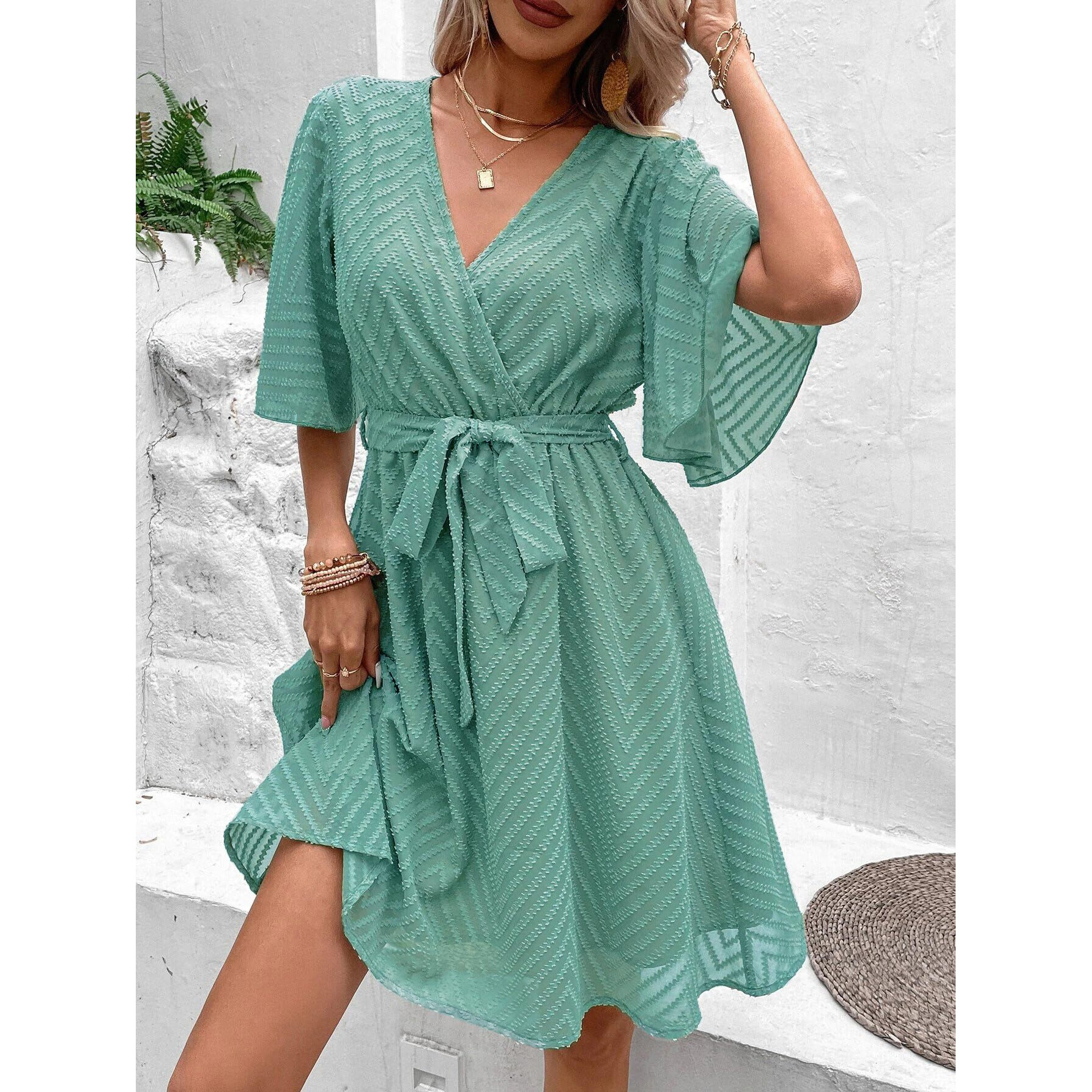 Tagas Women's Georgette Fit And Flare Knee Knee-Length Dress (Op-3002_Green_Medium)