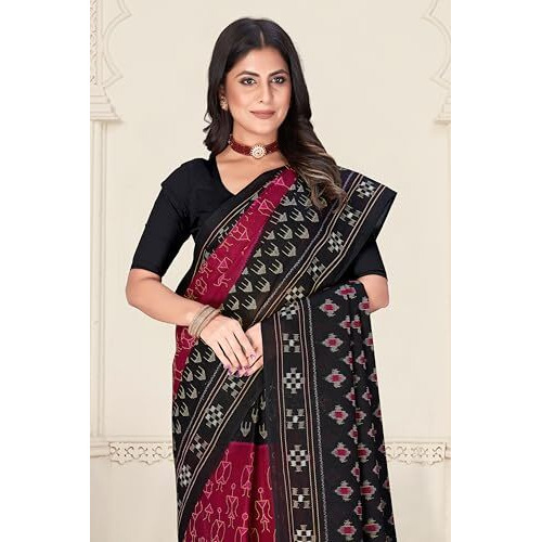 Tamaira Fashion Women's Warli Printed Sambalpuri Pure Cotton Mulmul Saree Without Blouse Piece(11481_Ranipink)