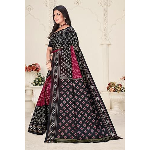 Tamaira Fashion Women's Warli Printed Sambalpuri Pure Cotton Mulmul Saree Without Blouse Piece(11481_Ranipink)