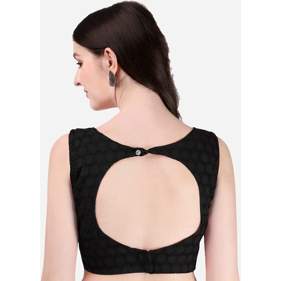 Pujia Mills Women's Women's Cotton Chikankari Embroidery Work Readymade Saree Sleeveless Blouse