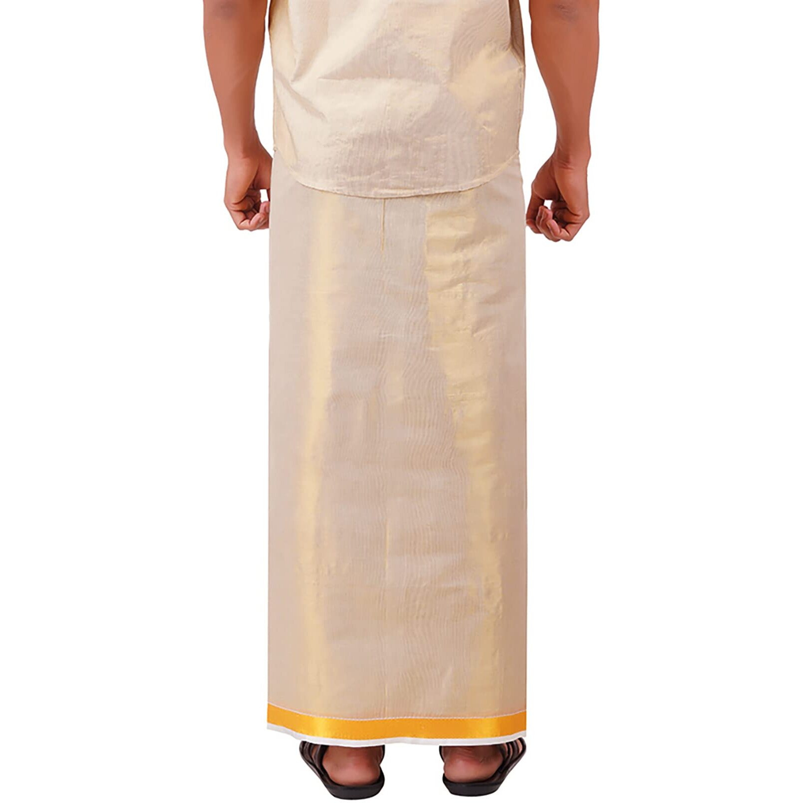 Prakasam Cotton Mens Tissue Cotton Jari Border Dhoti (1.28X2.00 Mtrs, Tissue-Gold)