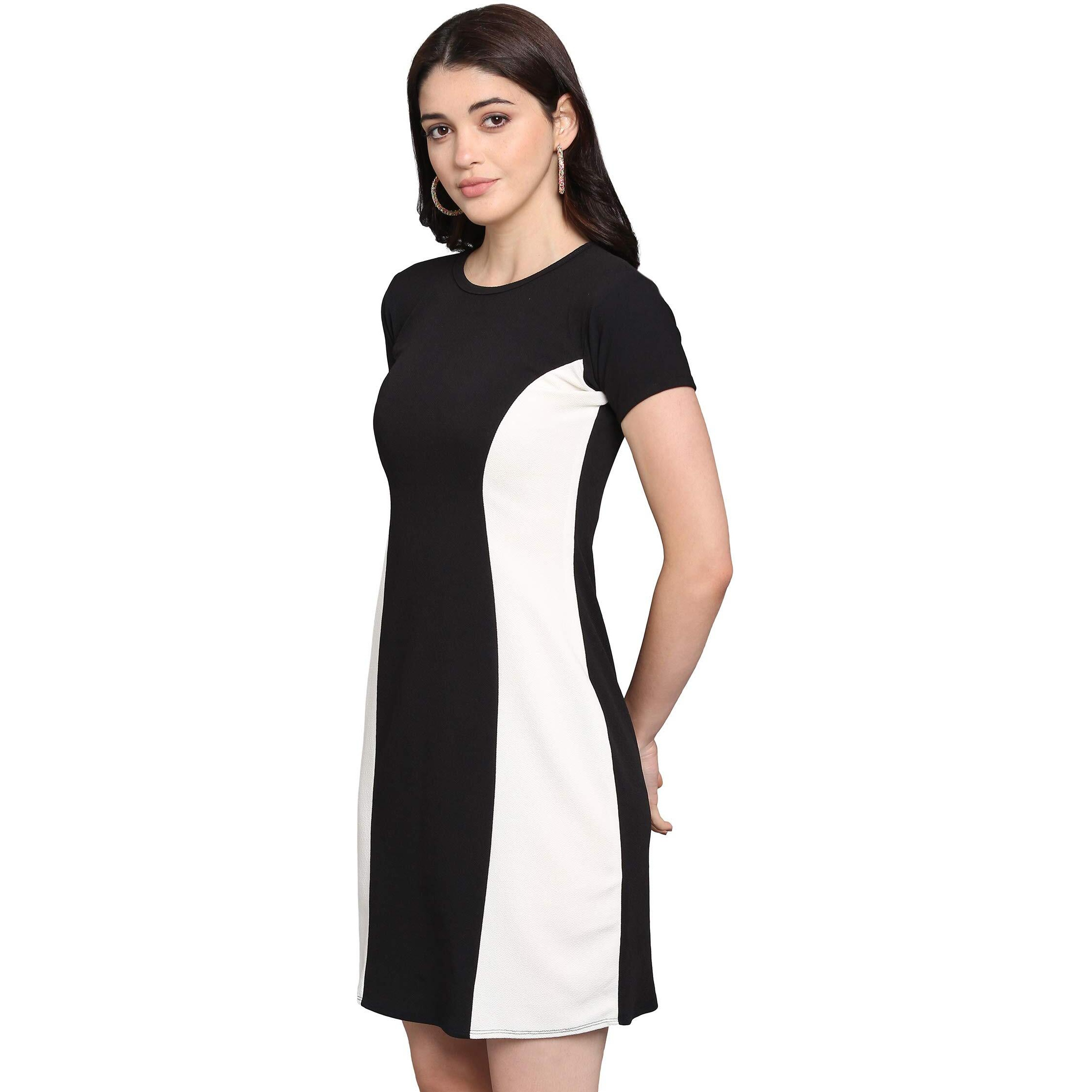 Purvaja Womens Bodycon Knee Length Dress(Lucy-113-Wh-Bl_Black_Large)