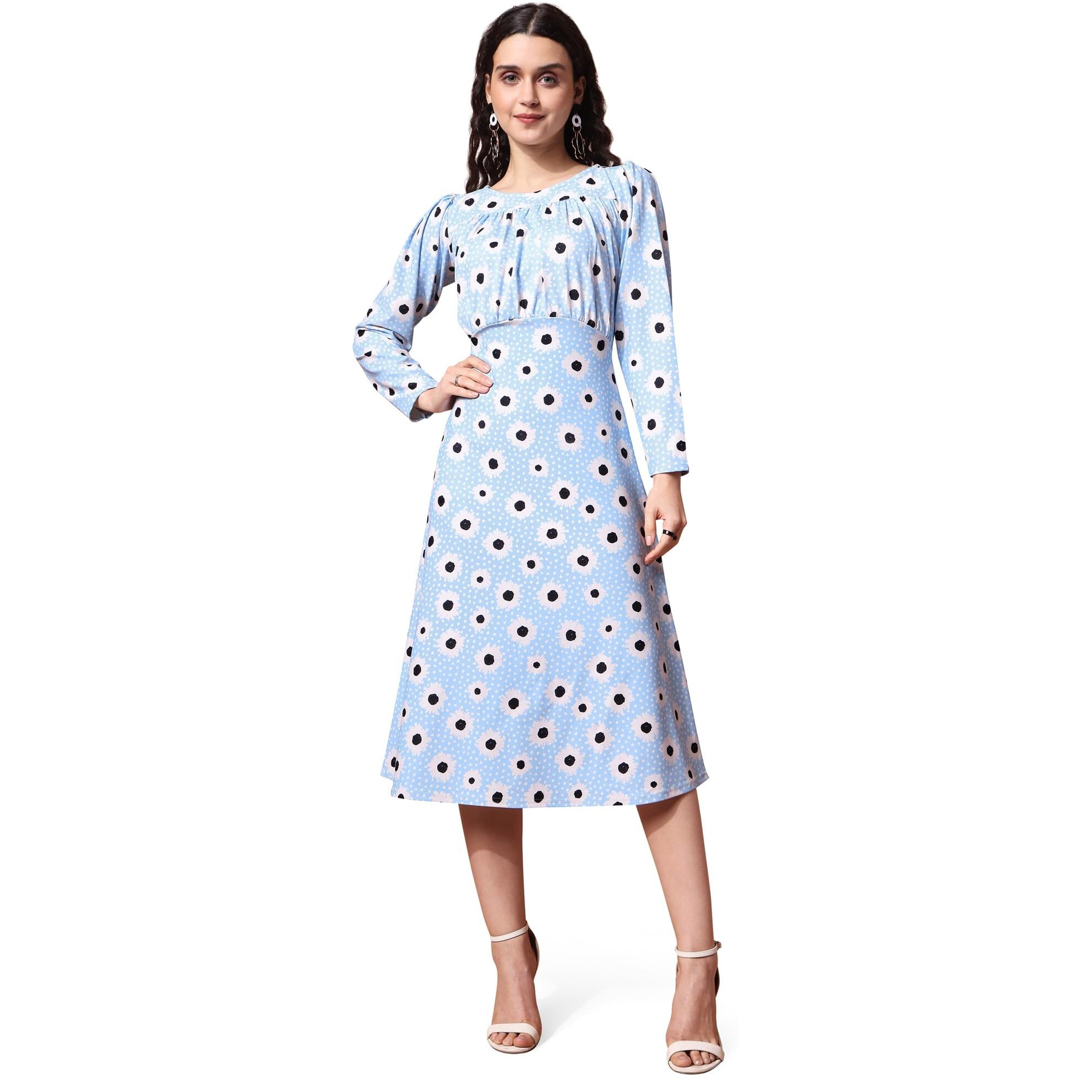 Purvaja Womens A-Line Midi Length Dress (Wini-011-Spider_Blue_Xx-Large)