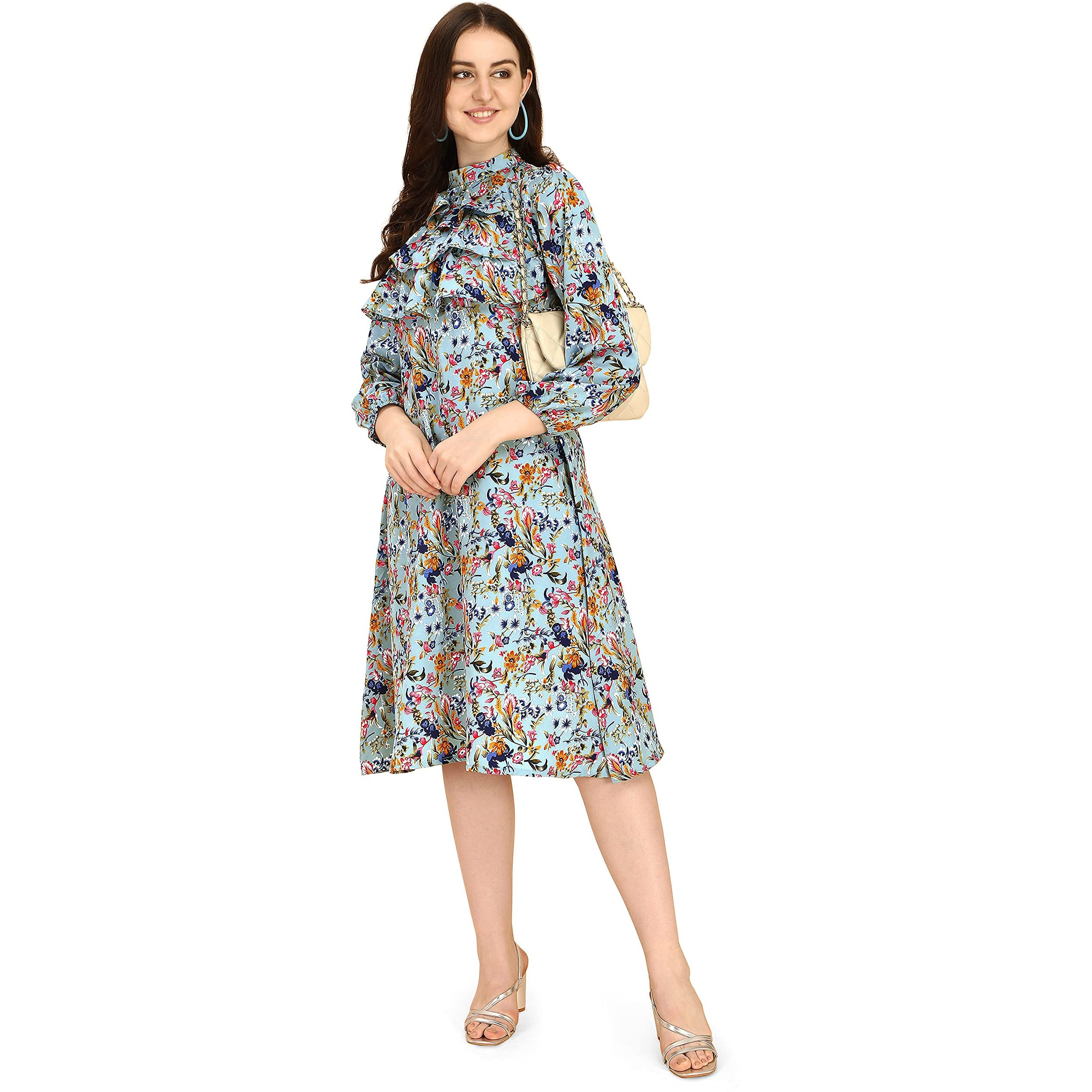 Oomph Women's Western & Fusion Wear Midi Dresses For Women, Blue - Md310