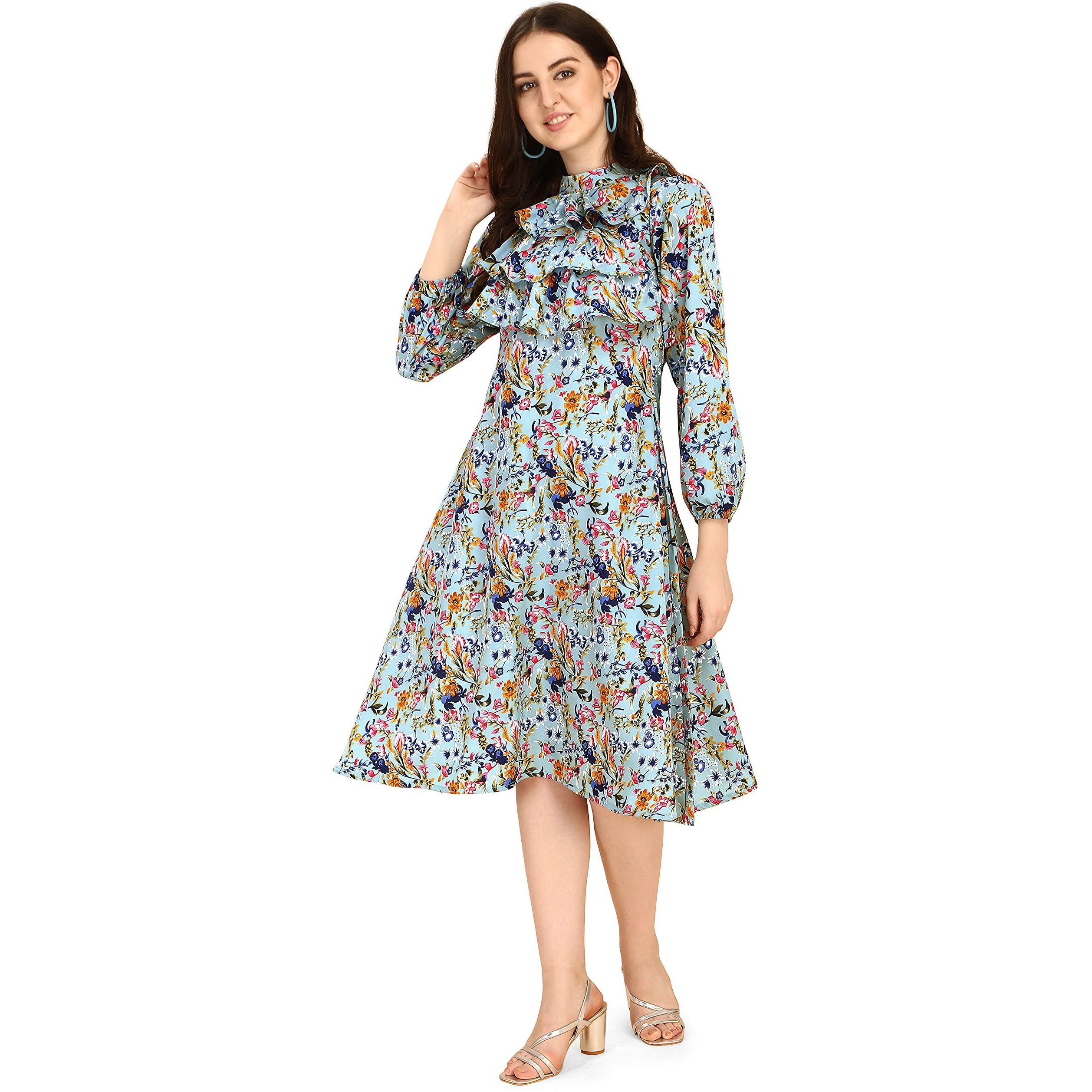 Oomph Women's Western & Fusion Wear Midi Dresses For Women, Blue - Md310