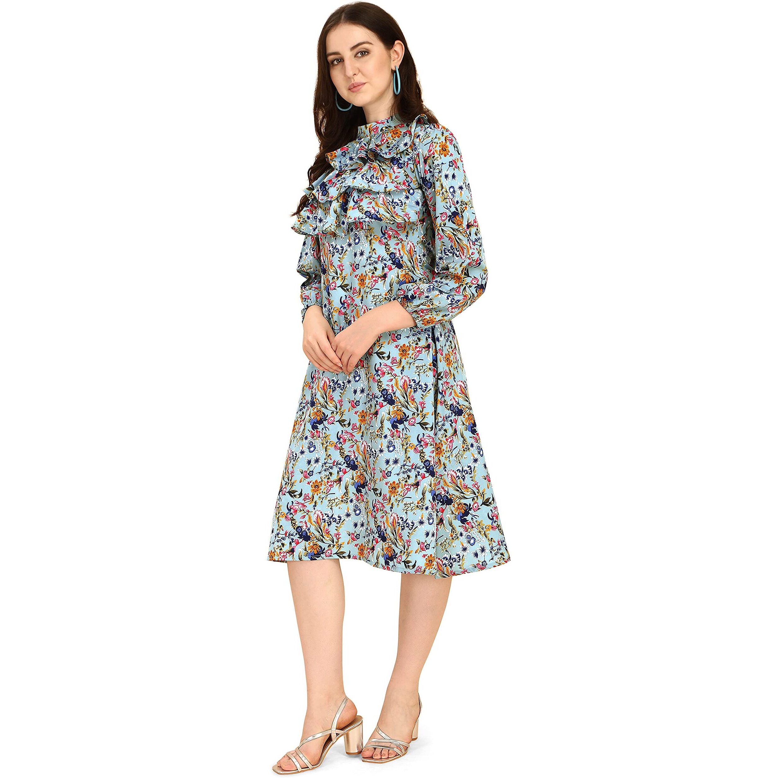 Oomph Women's Western & Fusion Wear Midi Dresses For Women, Blue - Md310