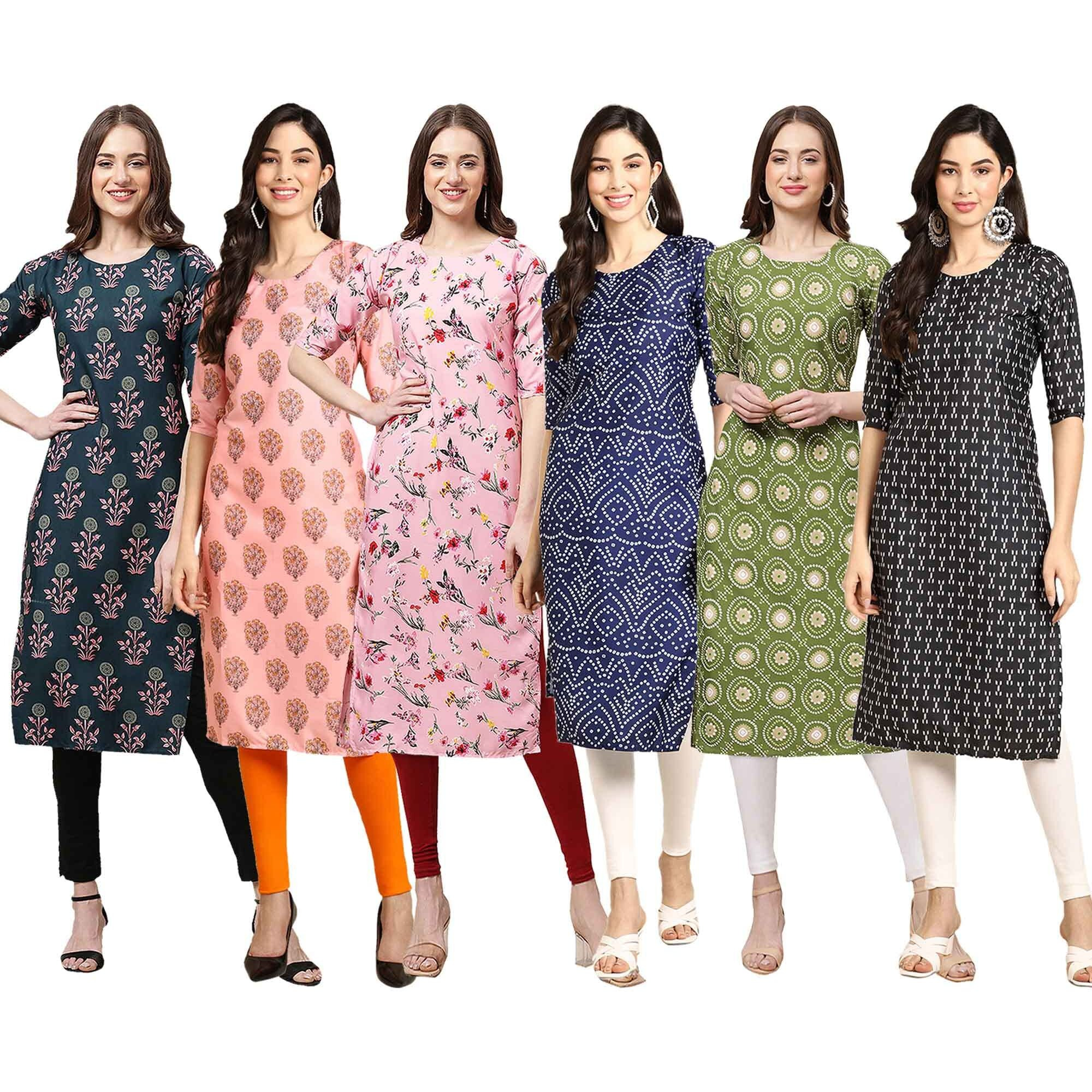 Pinkmint Women's Crepe Digital Print Straight Kurta [Pack Of 6] (Ckt-335-368-339-366-338-362-Xxl)