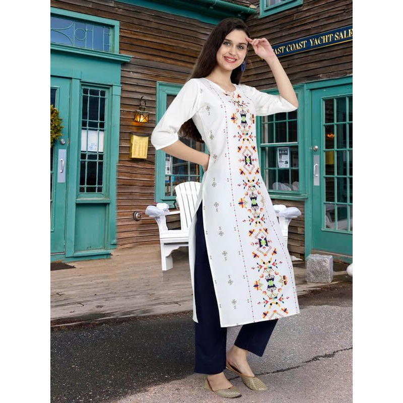 Pinkmint Women's Printed Kurti For Women's Round Neck Straight Kurti For Women (Pack Of 5)