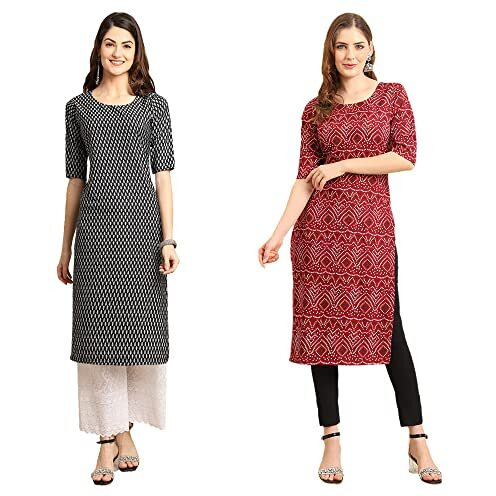 Pinkmint Women's Crepe Digital Print Straight Kurta(Pack Of 2)[Q-377-374-M]