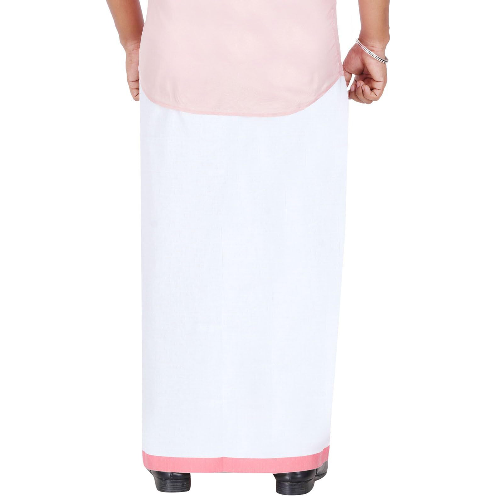 Prakasam Cotton Men's Double White Dhoti With Dobby Design Border (1.30 X 4.00 Meter) (Red)