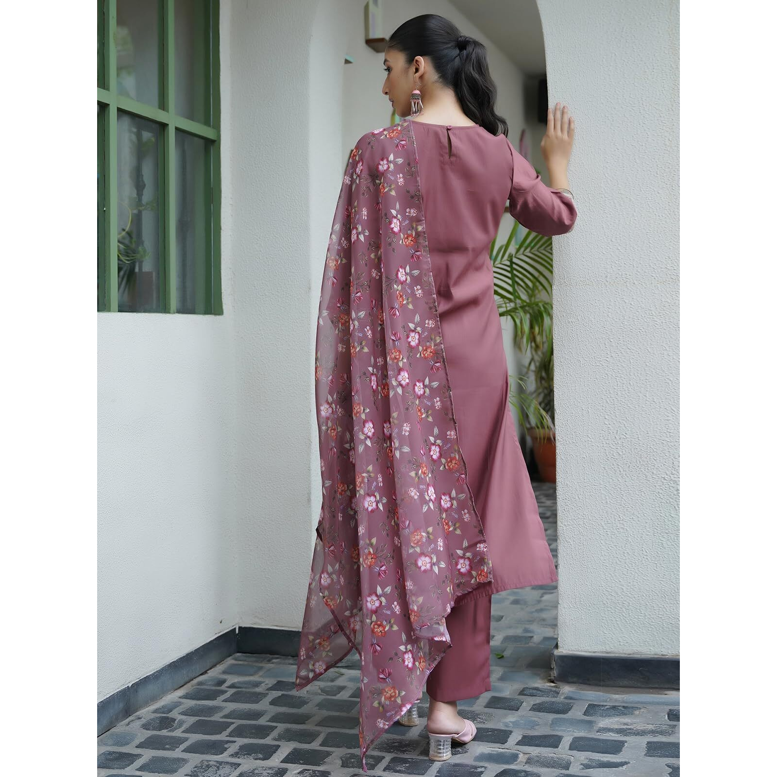 Sanisa Women's Silk Blend Sequins And Embroidery Work Straight Kurta With Pant And Dupatta Set (167Kbd1792N-M_Dusty Pink2)