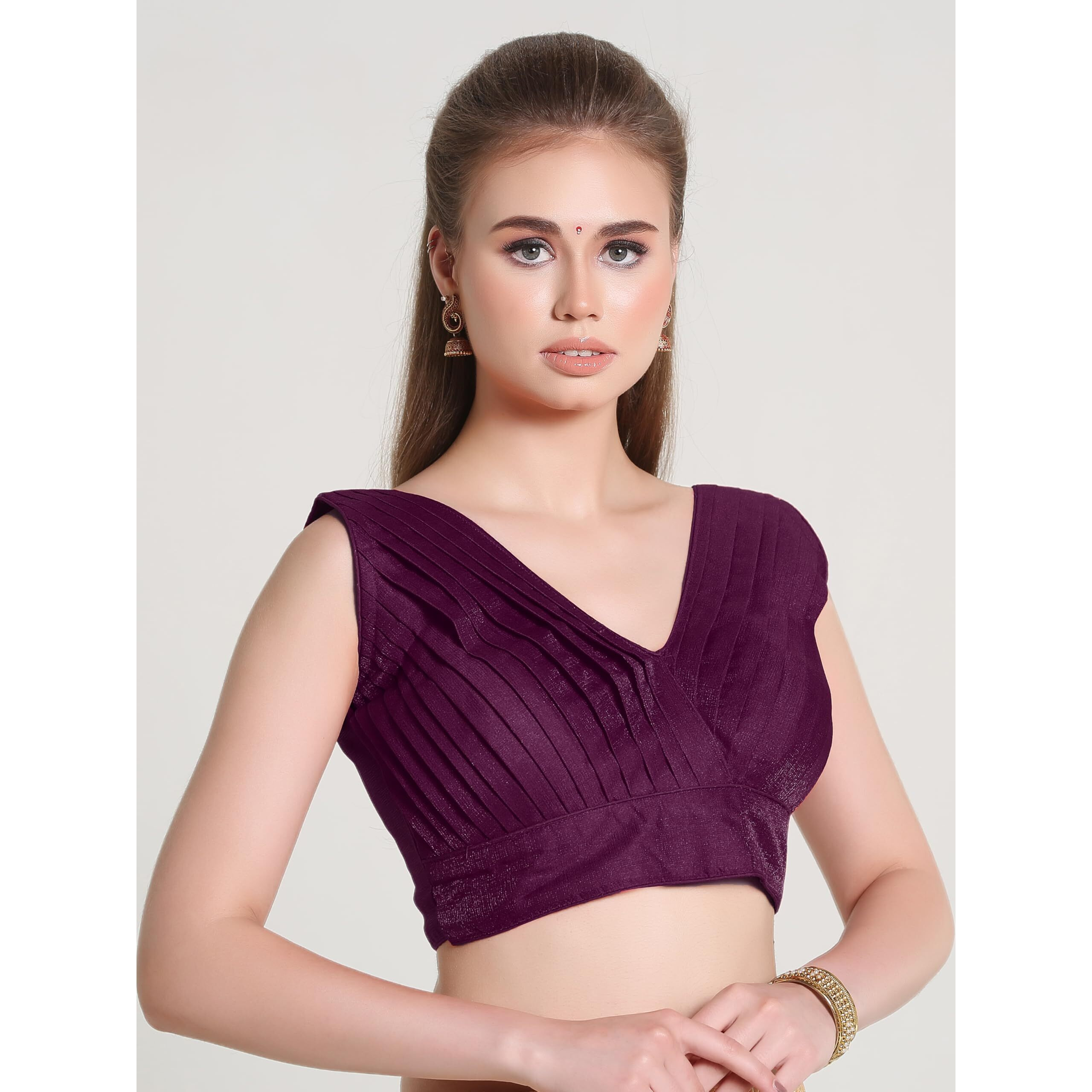 Pujia Mills Women's Zimmy Choo Sleevelees V Neck Platted Sleeveless Blouse (Shiva Wine 38)