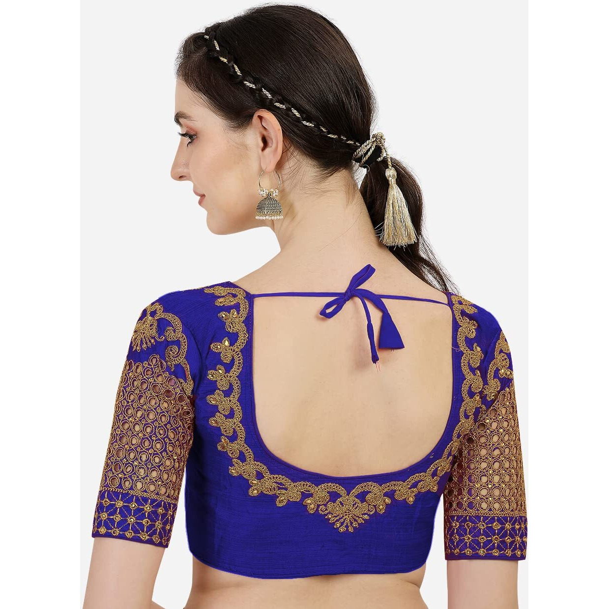 Pujia Mills Women's Embroidery Handwork, Cut Work Diamond Work Readymade Blouse (Royal)