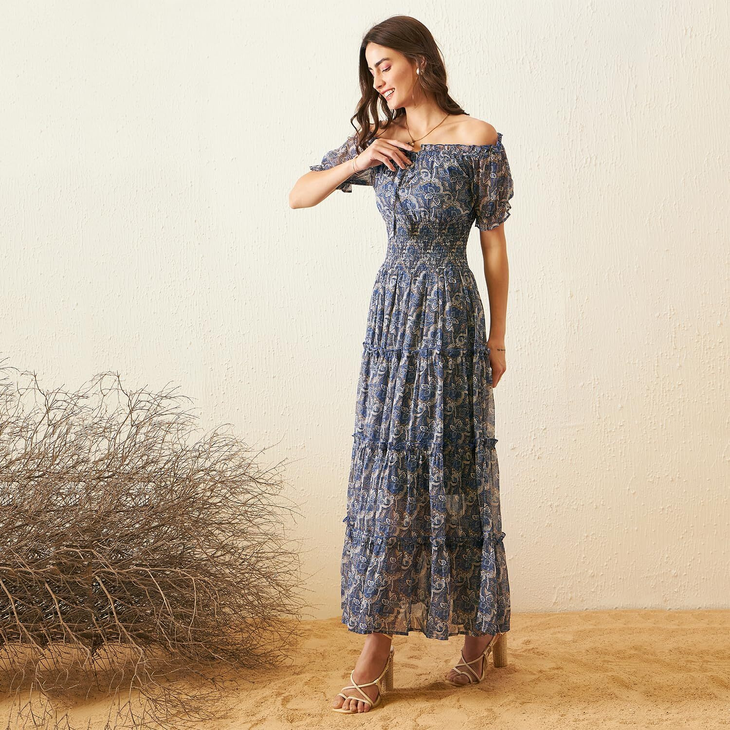 Rare Women's Regular Fit Fit And Flare Maxi Dress (Ep7546D_Blue Xl)
