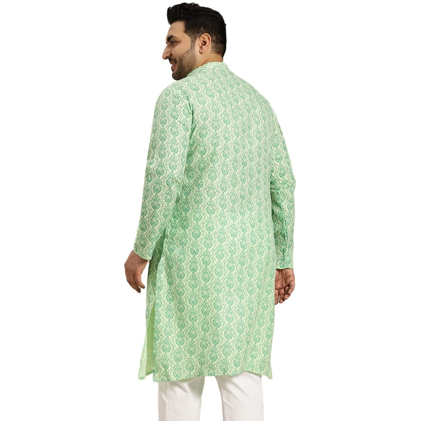 Sojanya Plus (Since 1958) Men's Cotton Blend Pista Green Printed Only Long Kurta